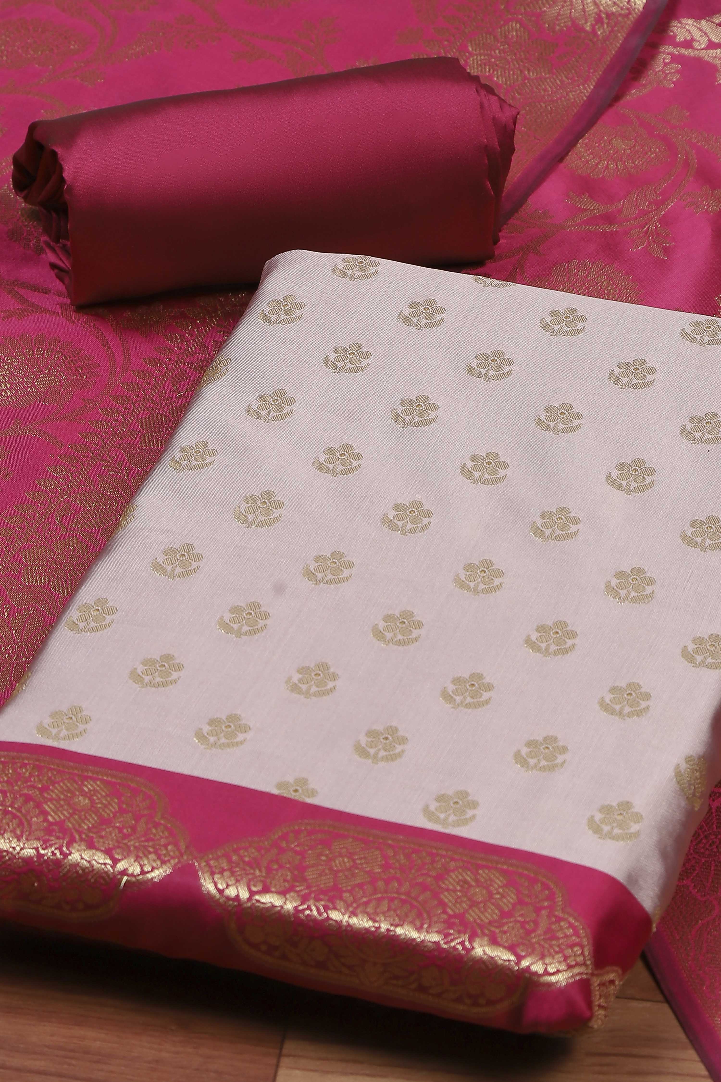 Pink Silk Unstitched Suit Set image number 1