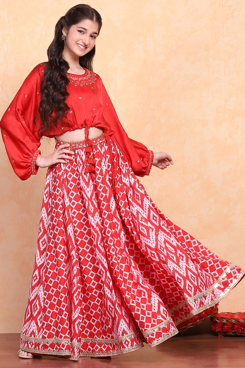 Red Polyester Lehenga Set image number 0