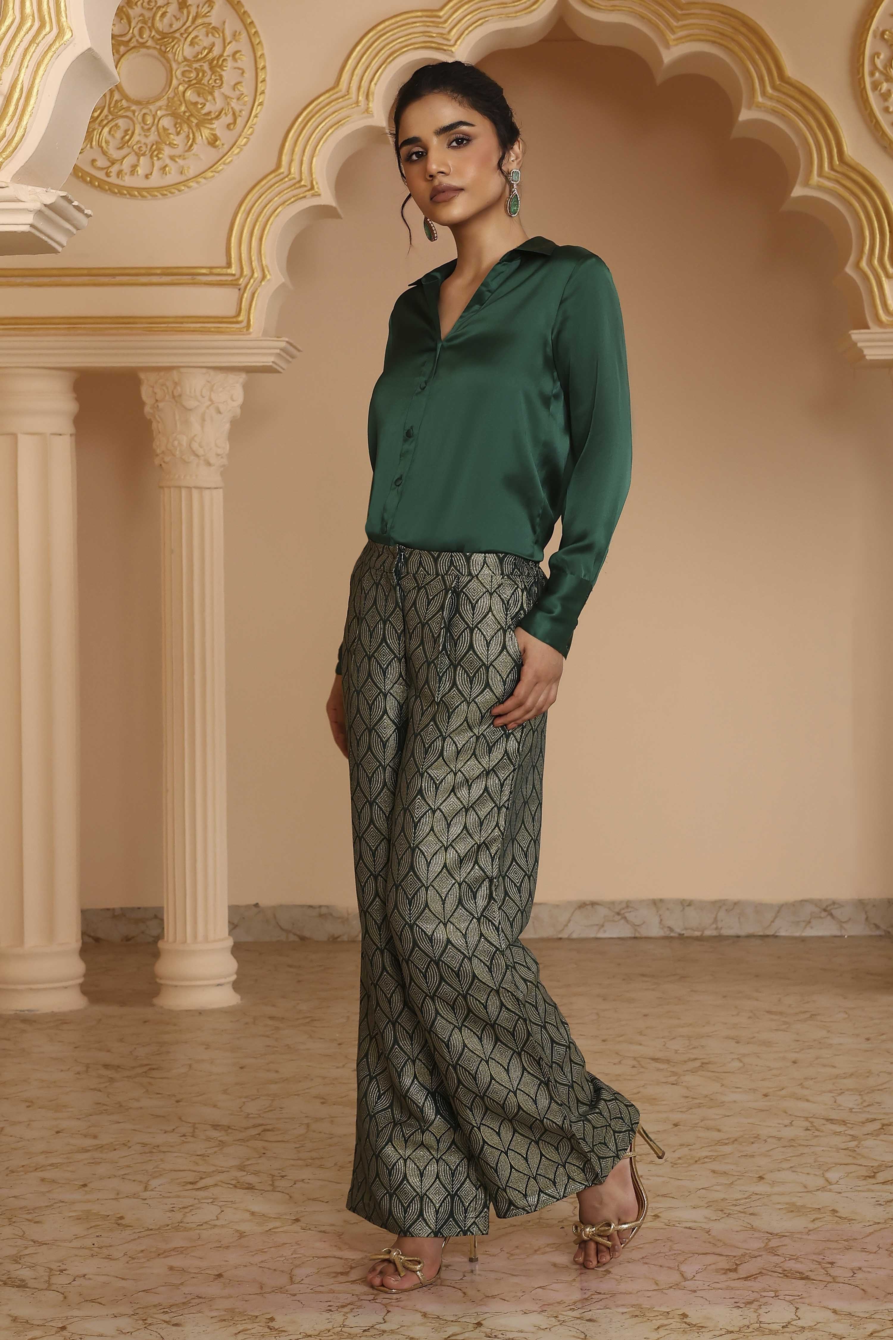 Emerald Green Art Silk Sequinned Co-ord Set image number 3