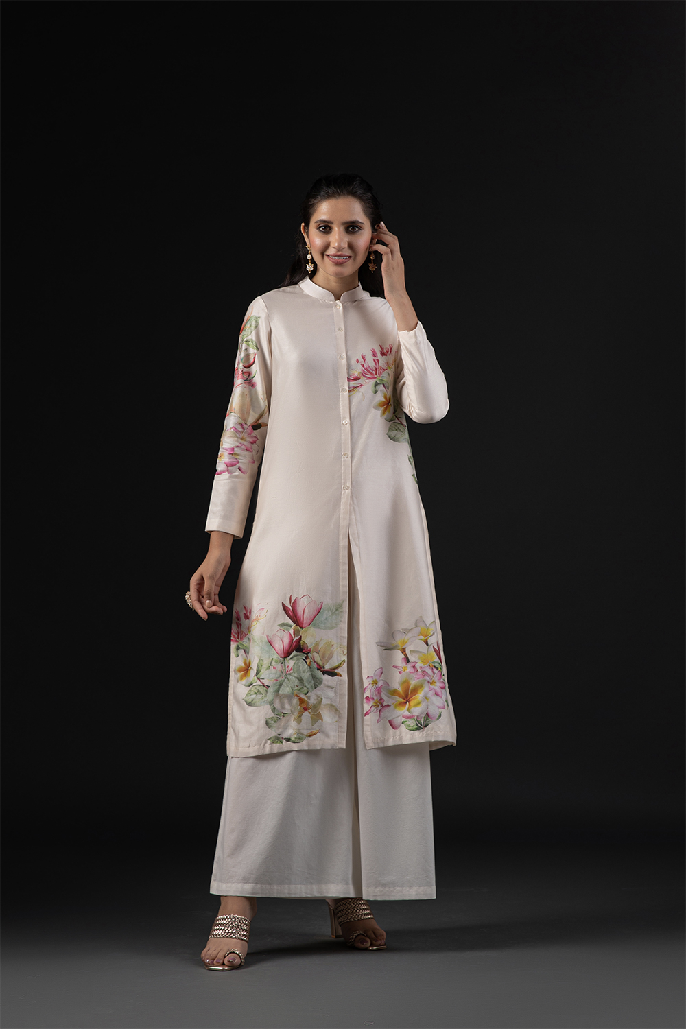 Ivory Cotton Silk Straight Printed Suit Set image number 6
