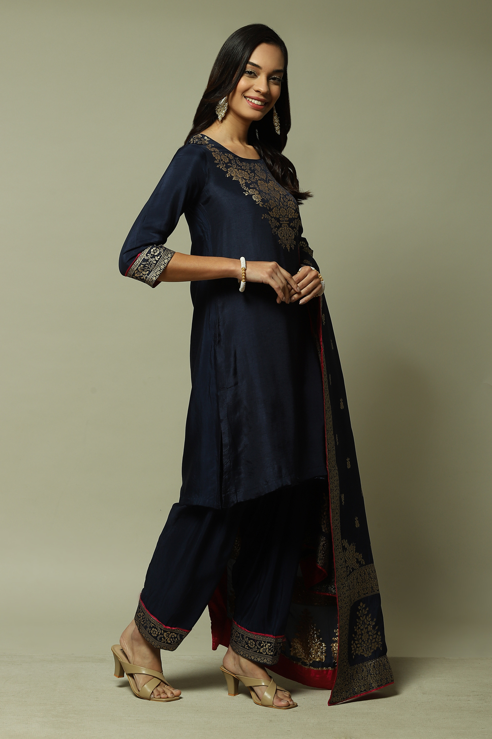 Red LIVA Straight Kurta Salwar Kurta Salwar Suit Set image number 2