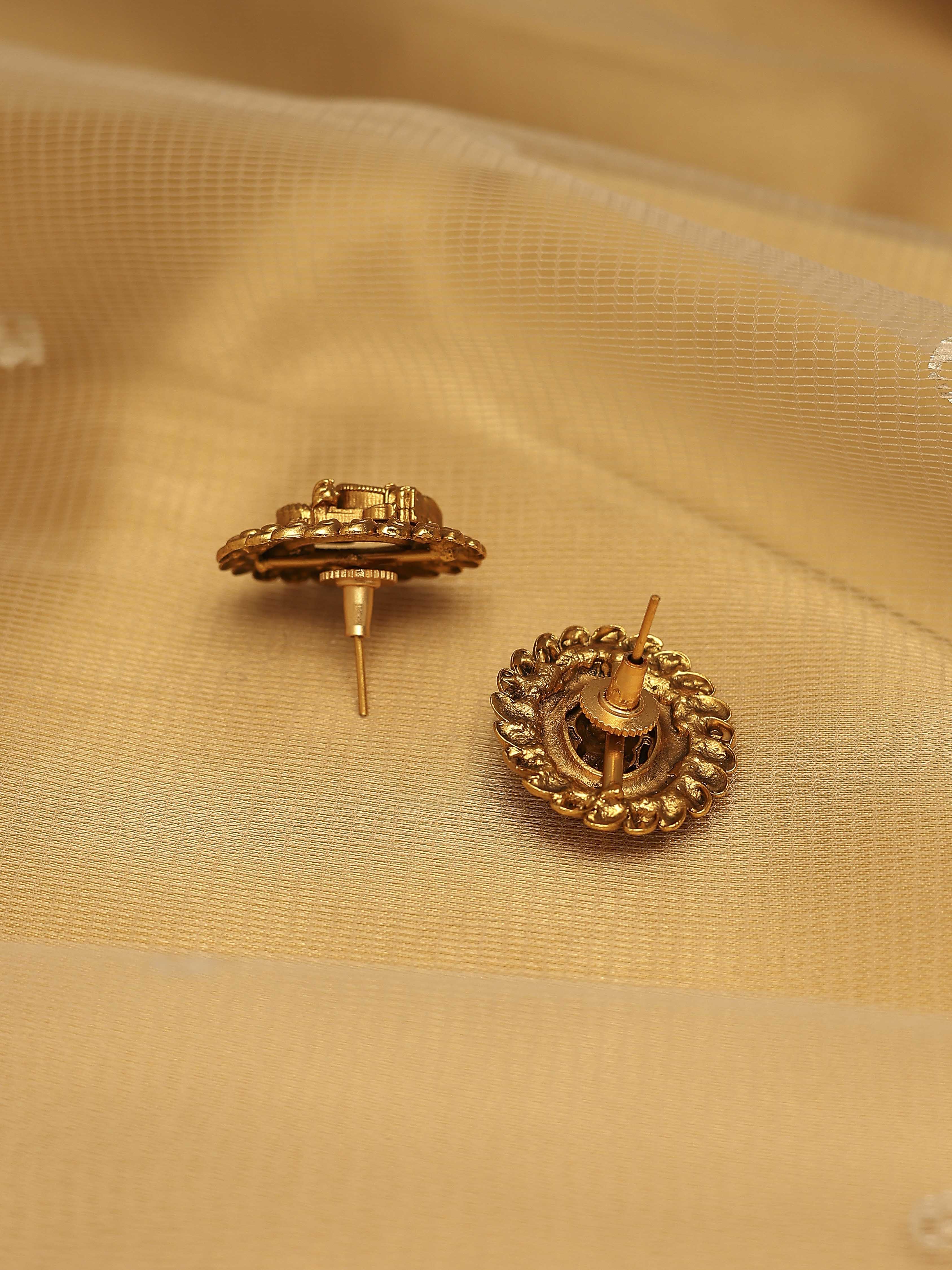 Gold Plated Brass Stud Temple Earrings image number 2