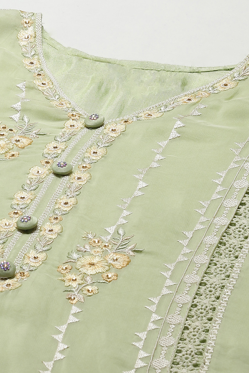 Light Green Organza Digital Print Unstitched Suit Set image number 2