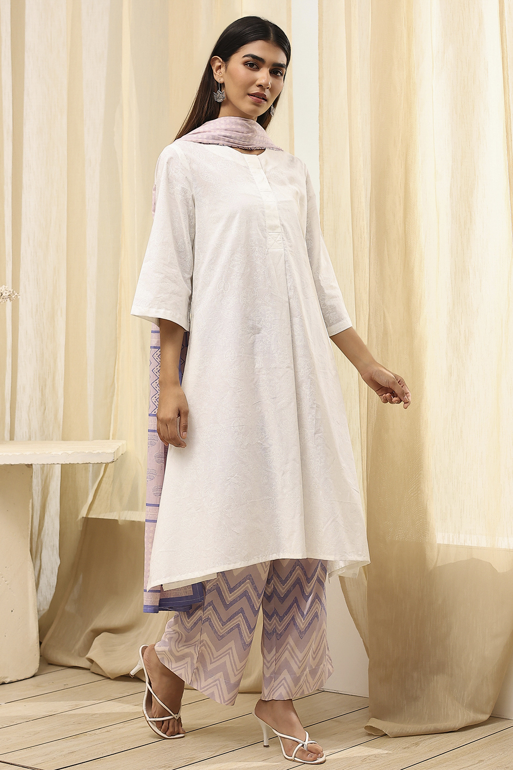 Blue Cotton Straight Suit Set image number 4
