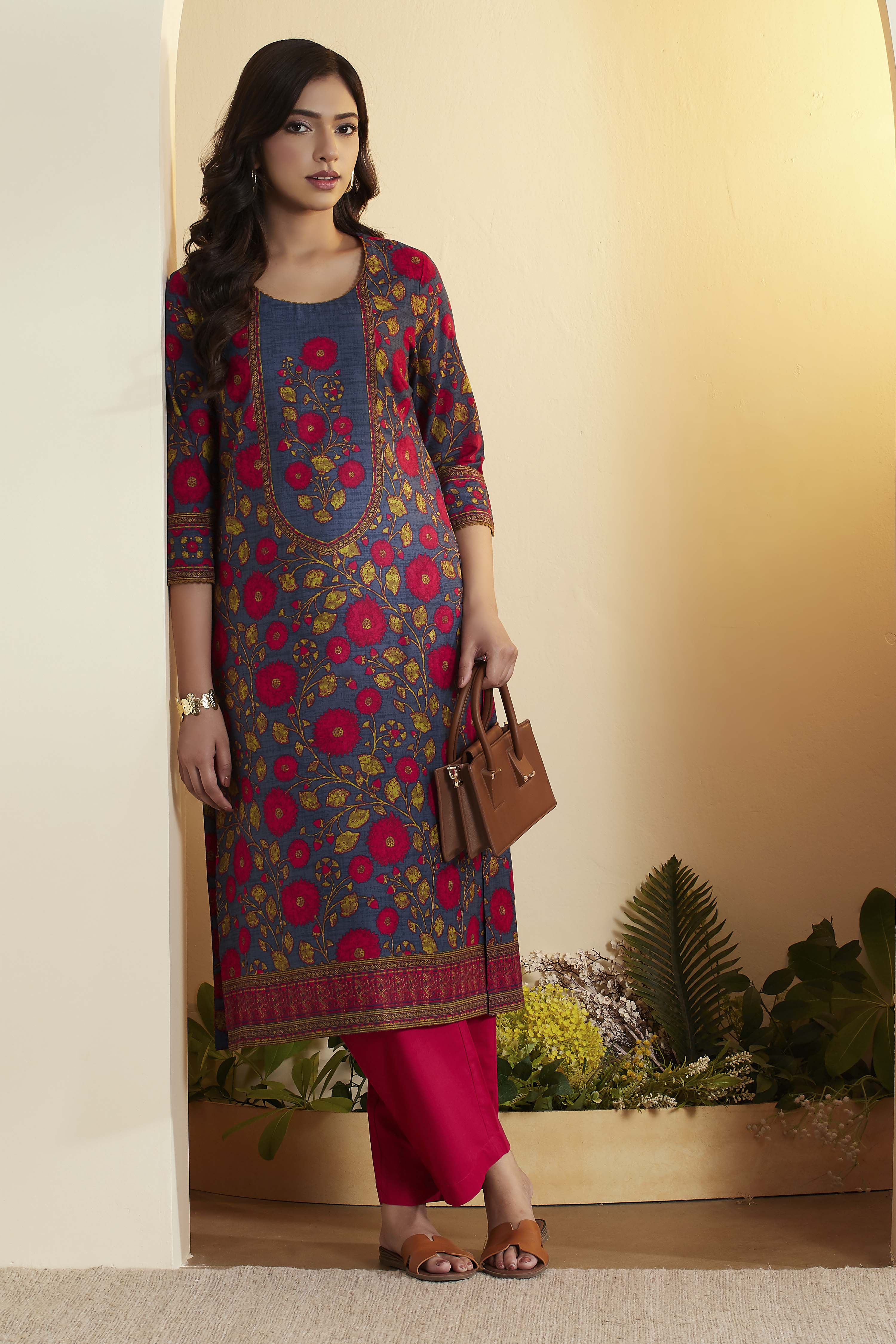 Blue Cotton Straight Kurta image number 0