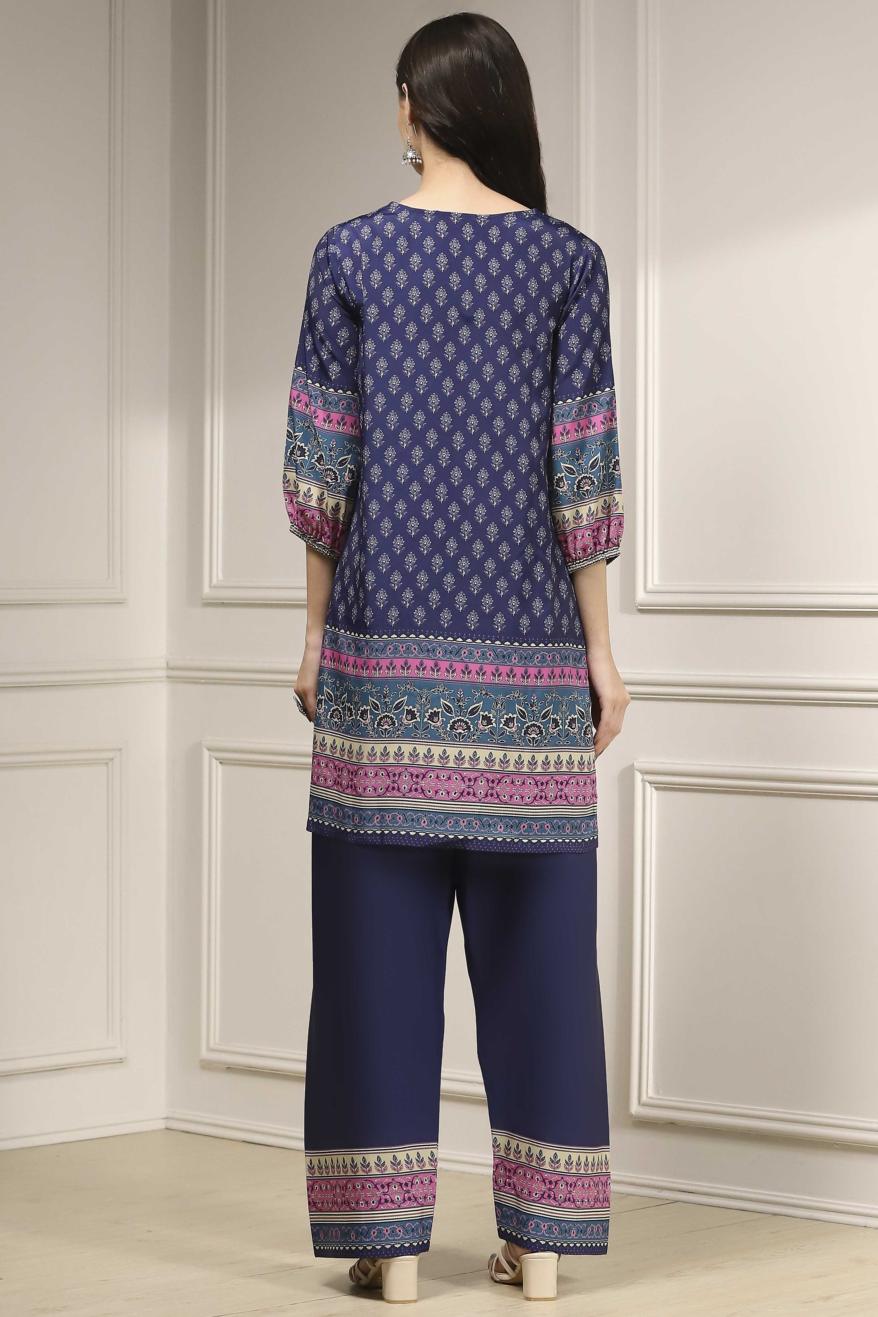 Blue Printed Straight Suit Set image number 4