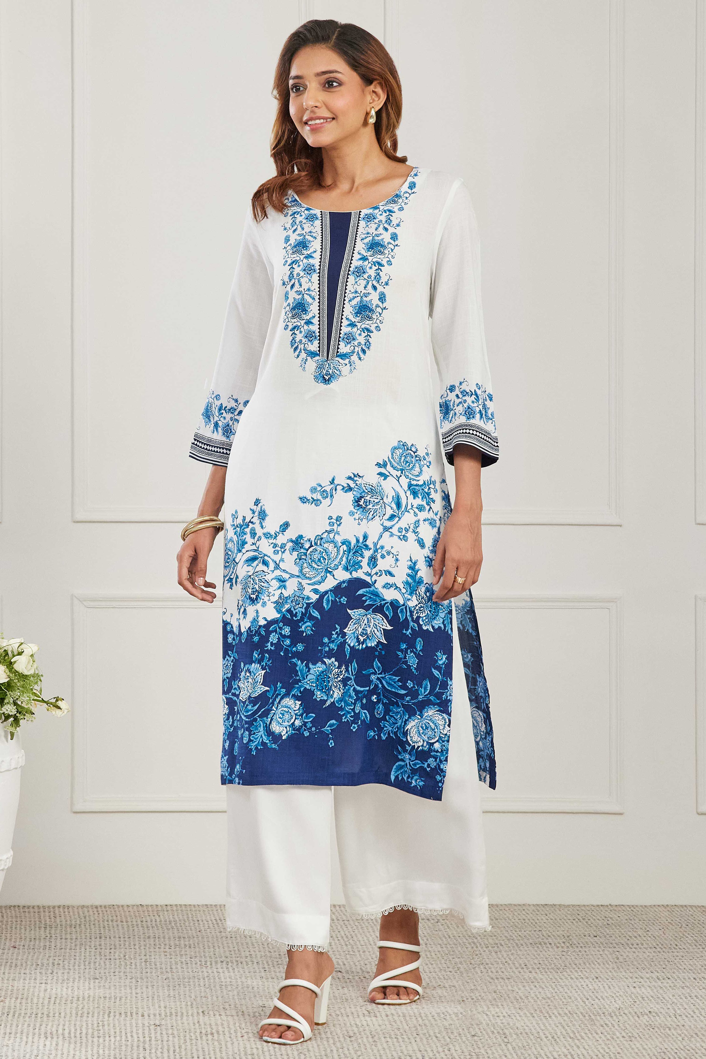 Blue Viscose Rayon Straight Kurta image number 7