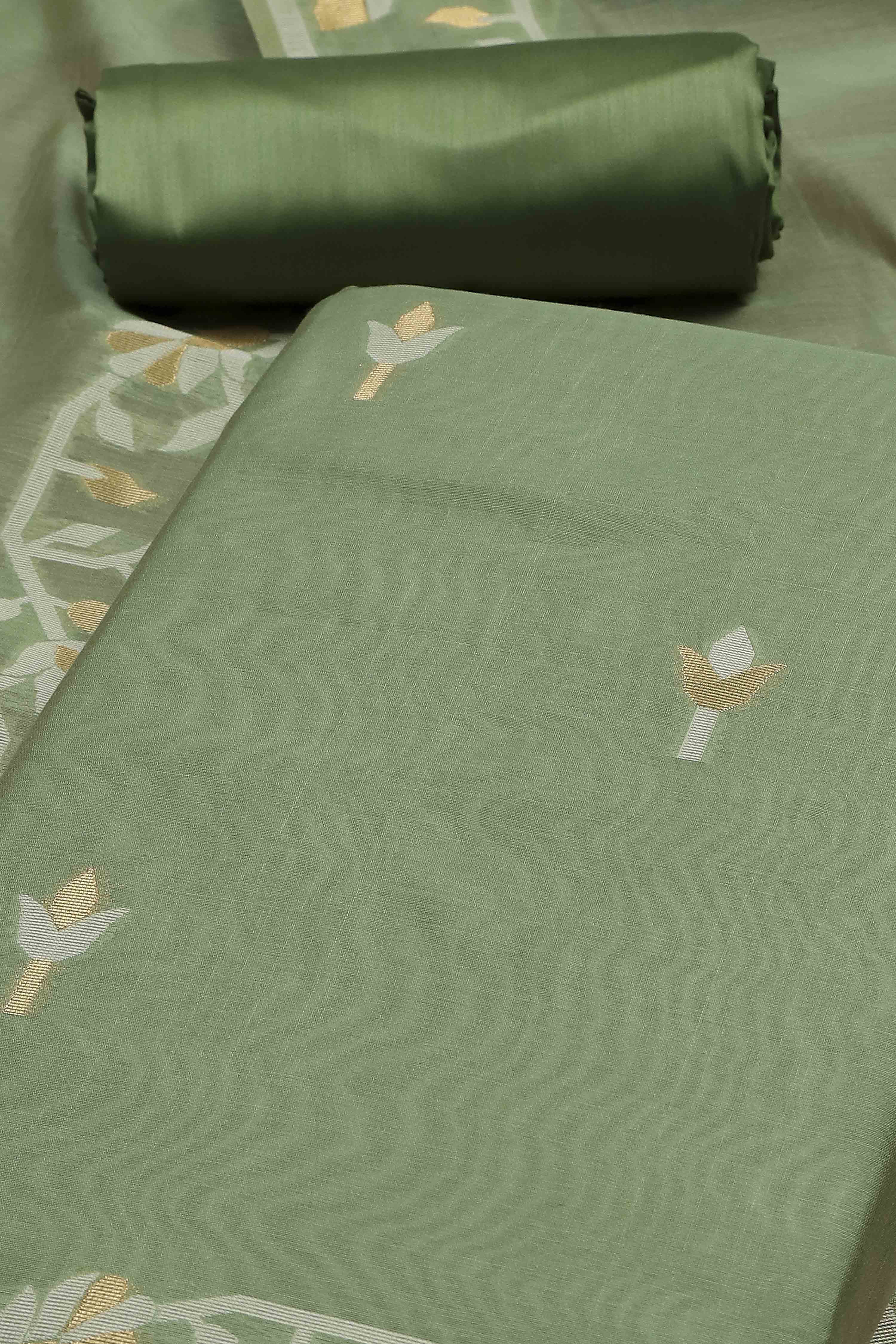 Rust Cotton Jamdani Unstitched Suit Set image number 1