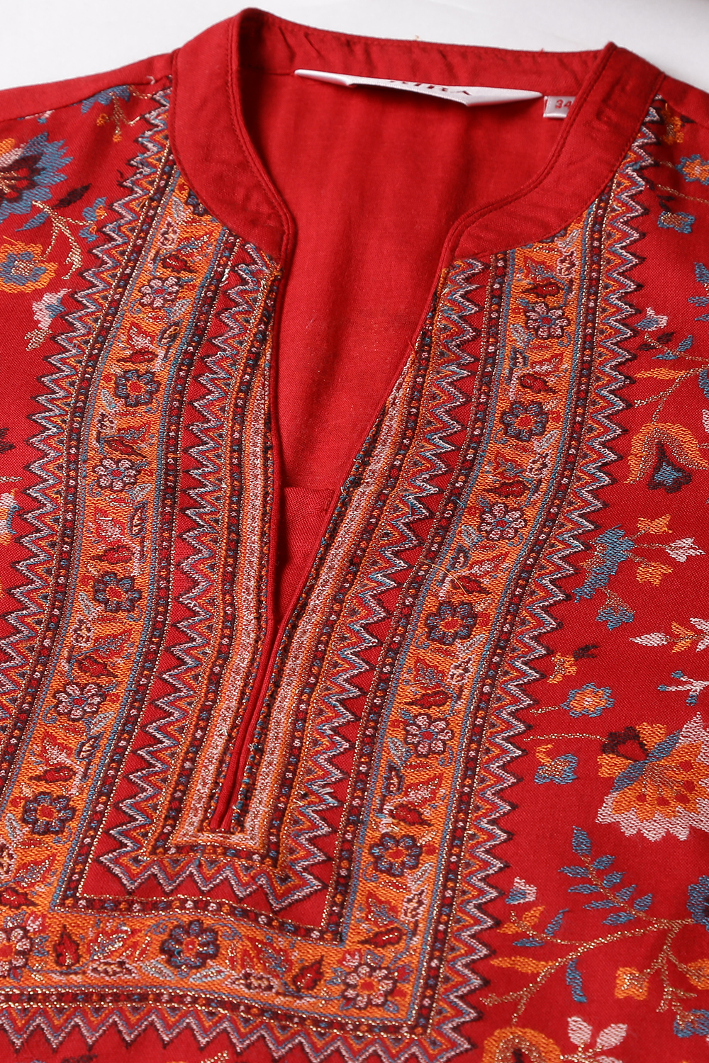 Red Woolen A-Line Kurta Slim Pant Suit Set image number 1