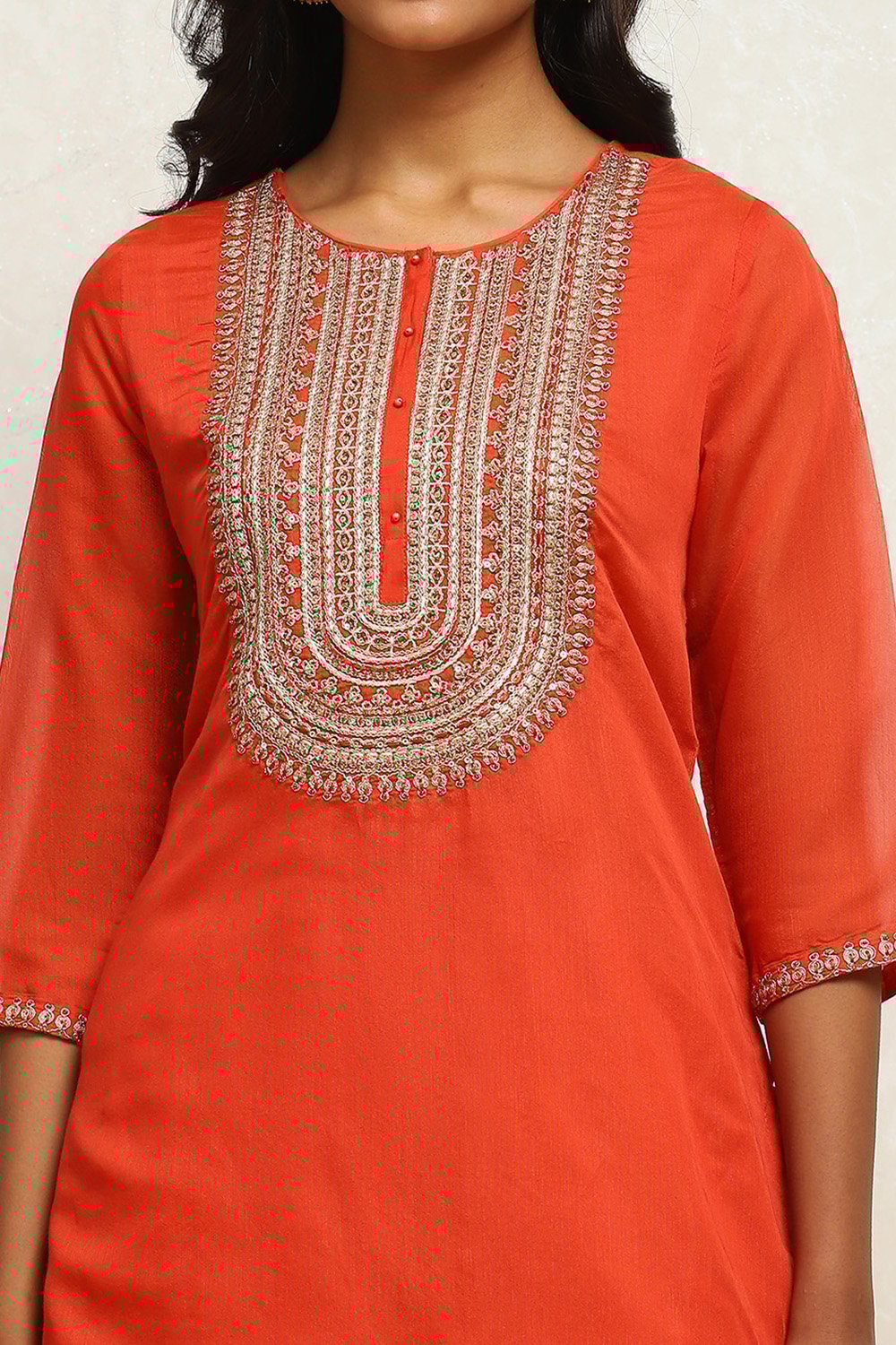 Black Embroidered Festive Straight Suit Set image number 1