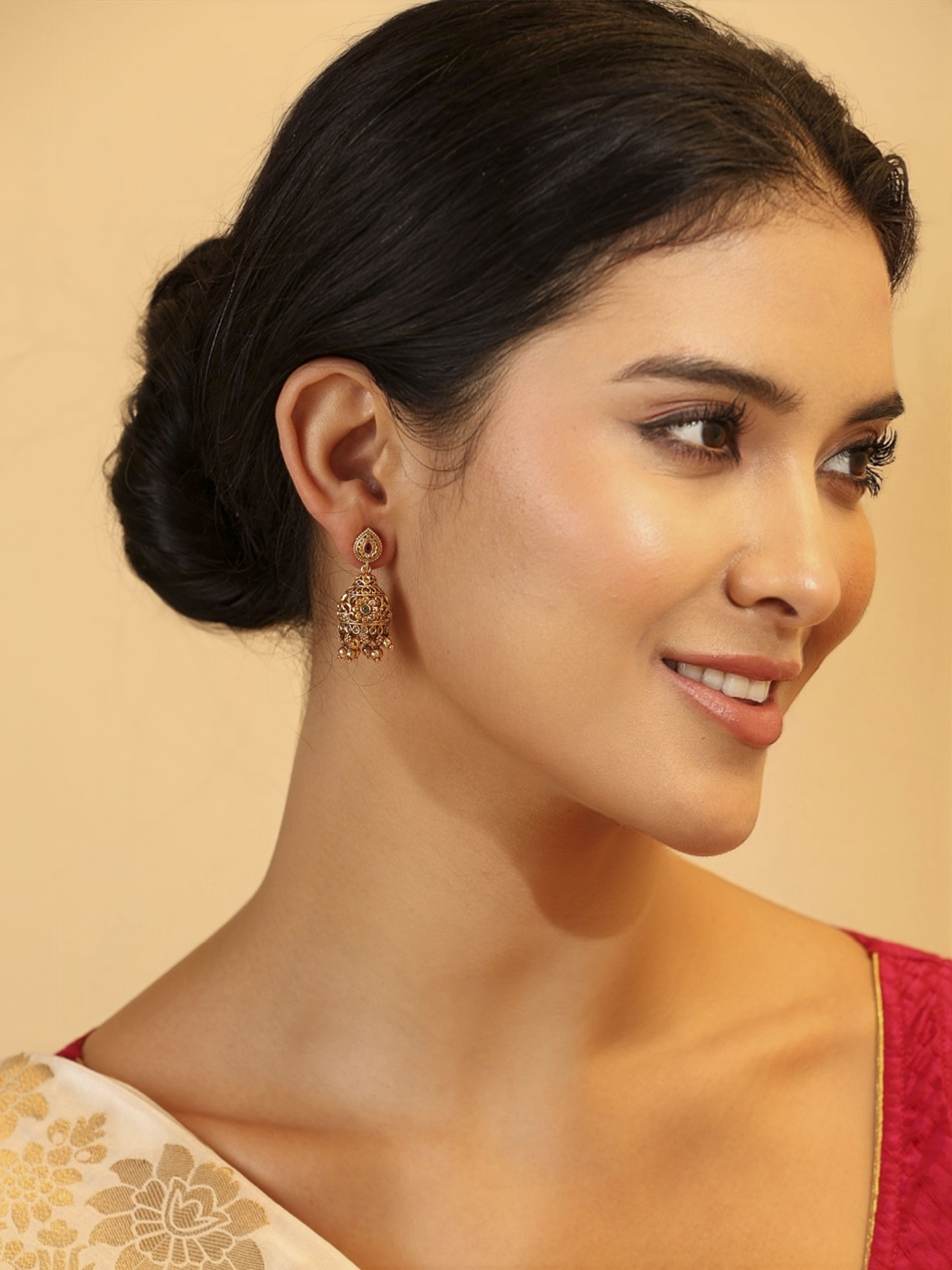 Red Gold Plated Brass Drop & Dangler Earrings image number 3