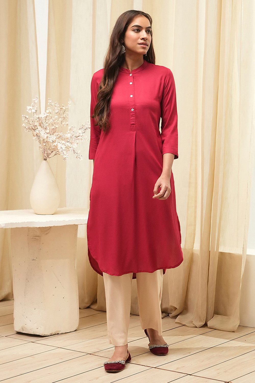 Navy Rayon Straight Kurta Palazzo Suit Set image number 4