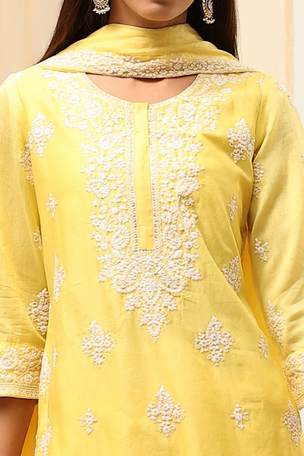 Aqua Cotton Silk Embroidered Straight Suit Set image number 1