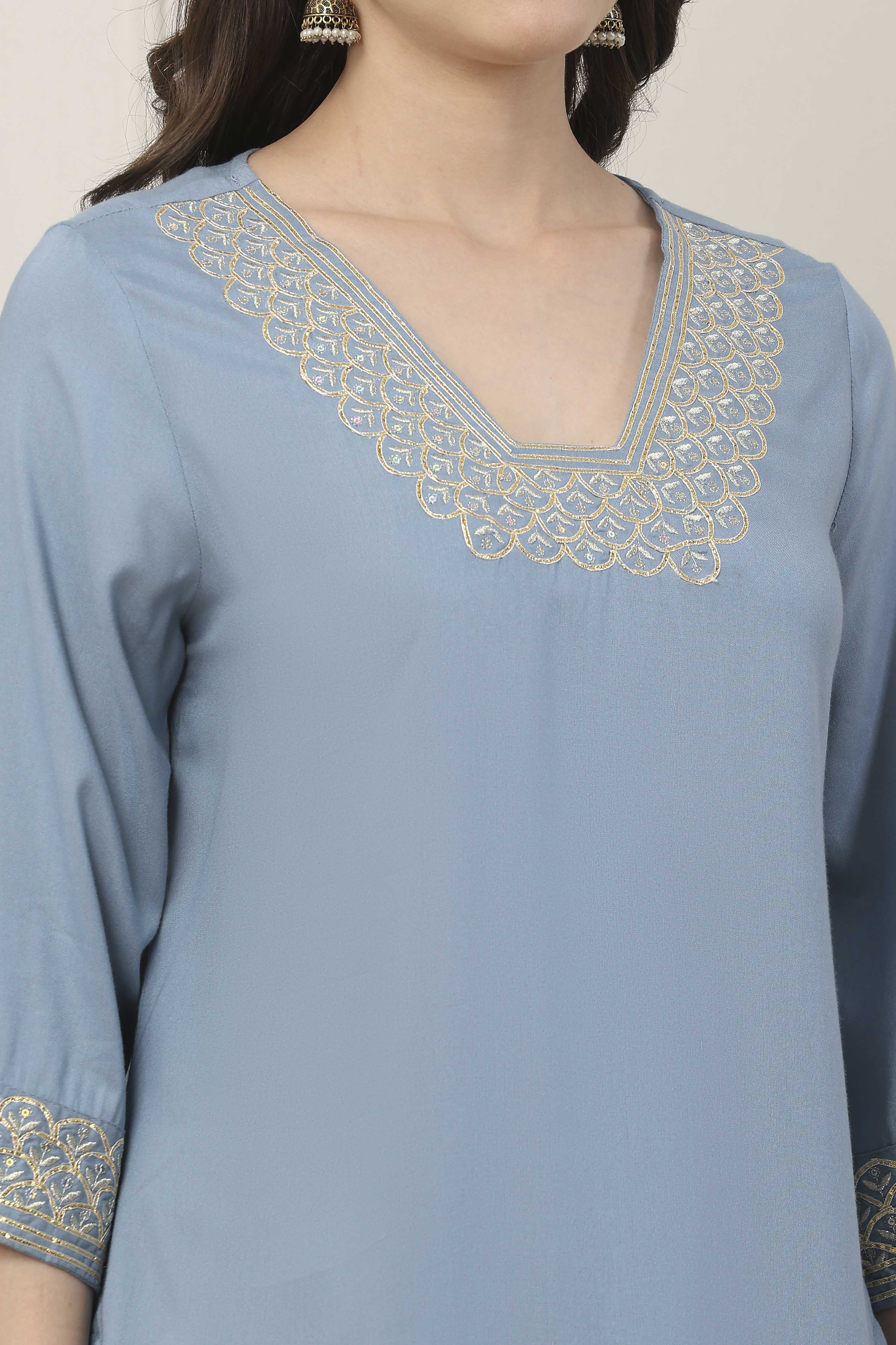 Powder Blue Viscose Rayon Straight Solid Kurta image number 1