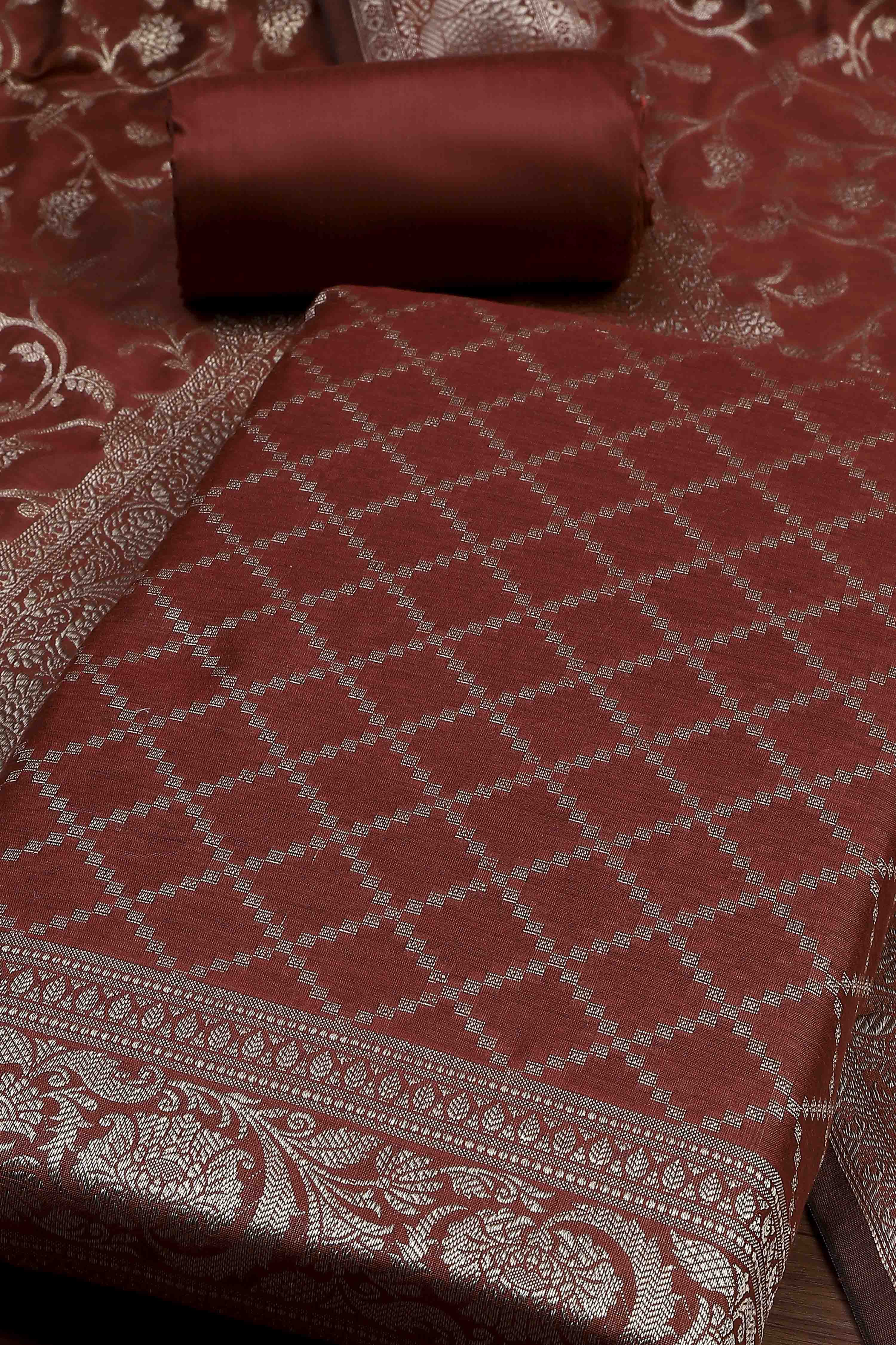 Peach Cotton Printed Embroidered Unstitched Suit Set image number 1