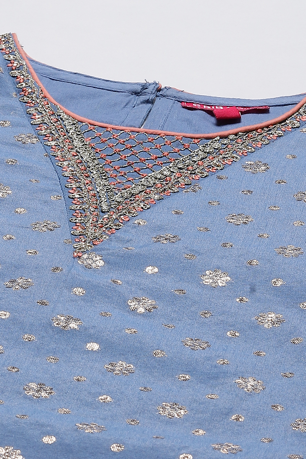 Blue Poly Metallic Cotton Girls Straight Kurta Legging Suit Set image number 1
