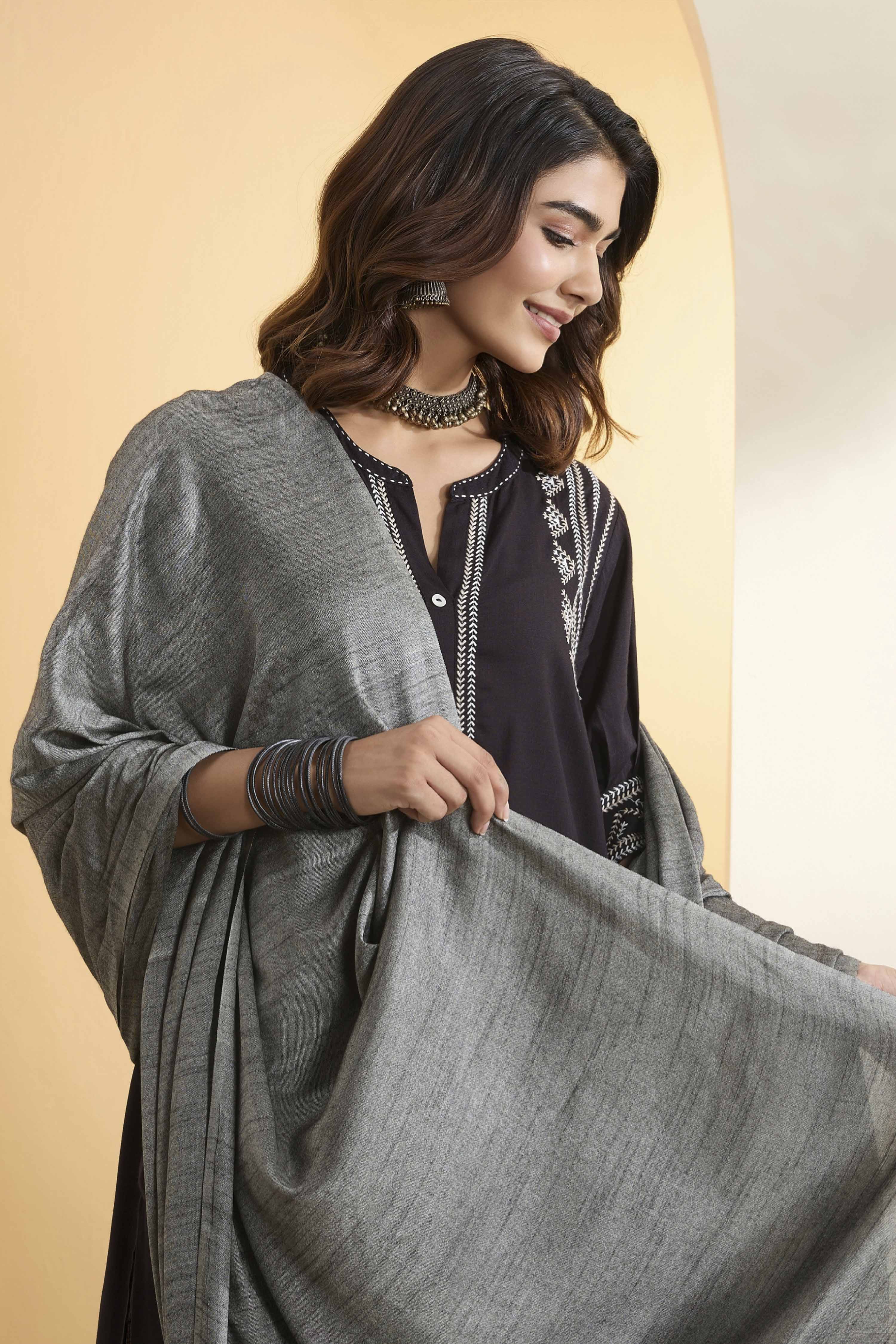 Grey Dupion Viscose Shimmer Dupatta image number 1