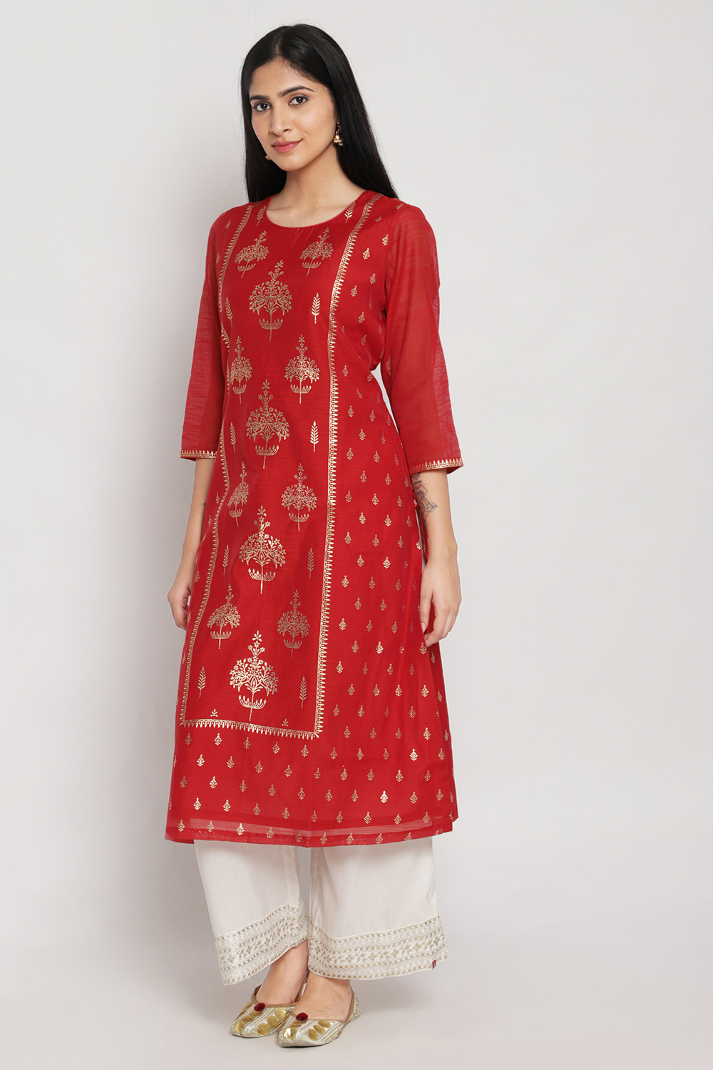 Red Art Silk Printed Kurti image number 2