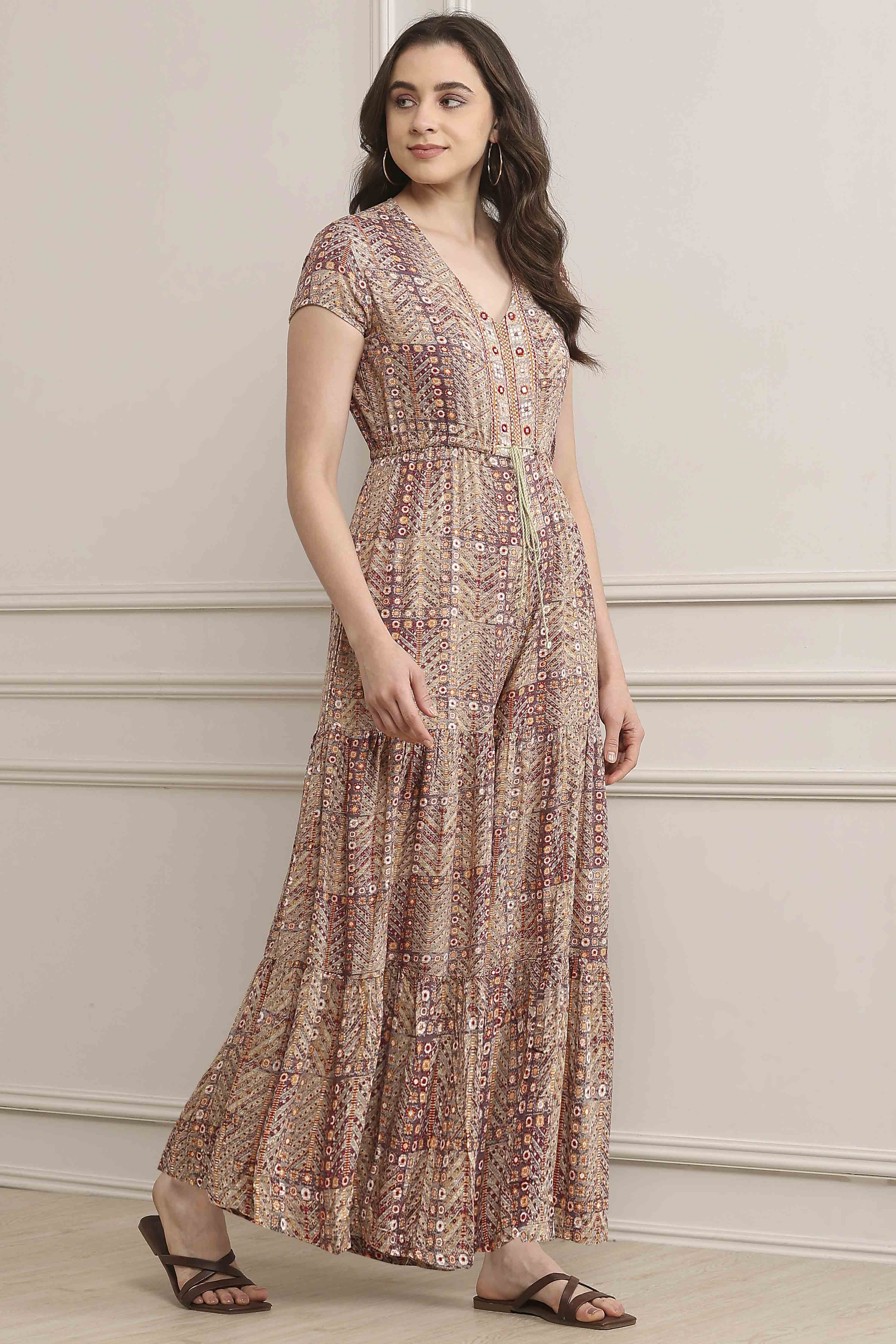 Purple LIVA Printed Jumpsuit image number 4