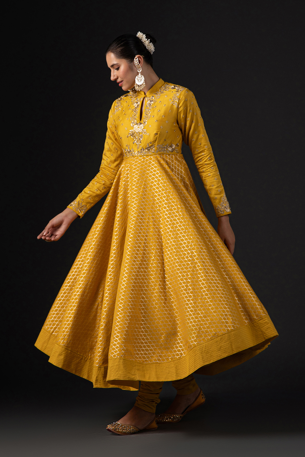 Orange Cotton Silk Anarkali Printed Suit Set image number 4