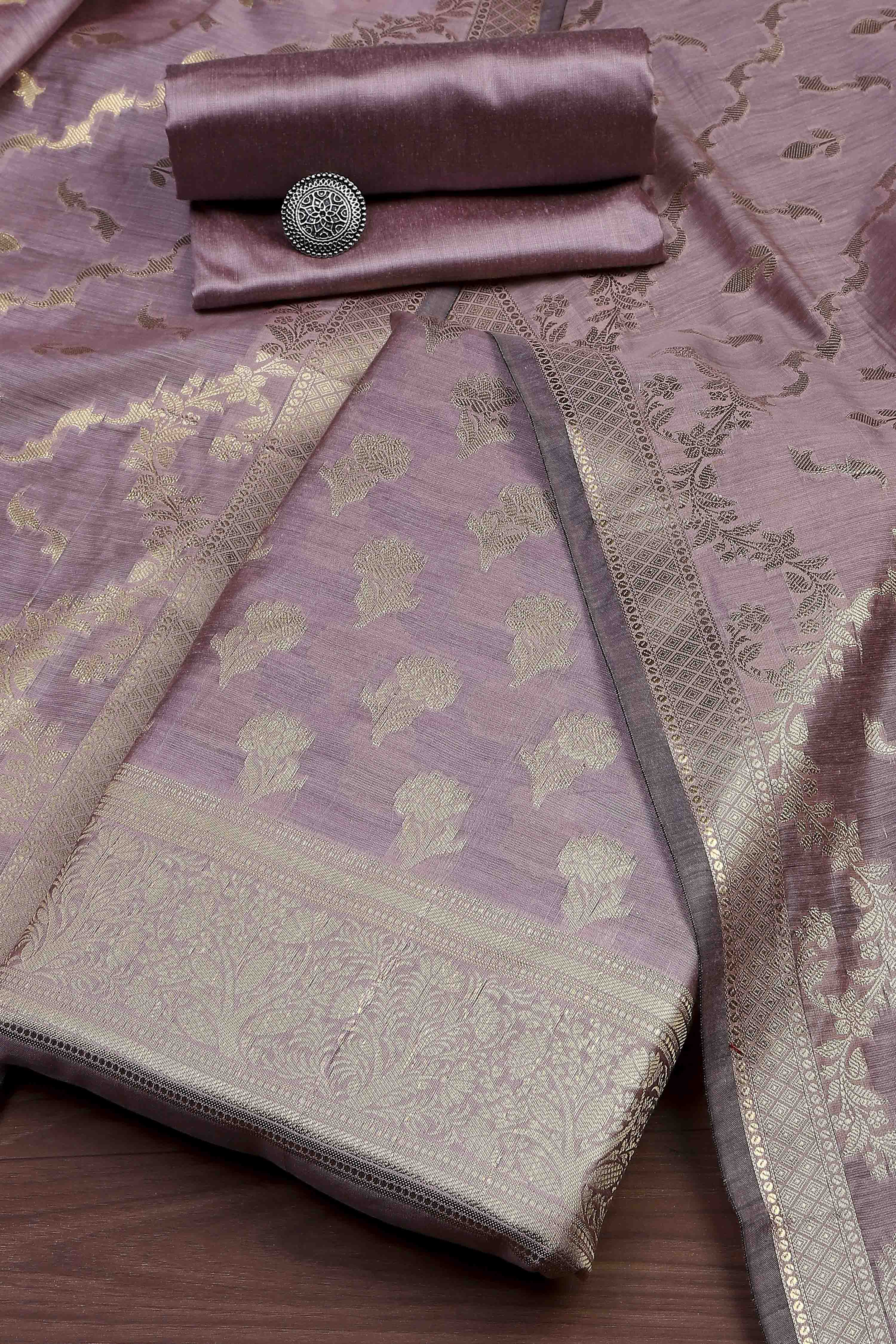 Lavender Cotton Printed Embroidered Unstitched Suit Set image number 0