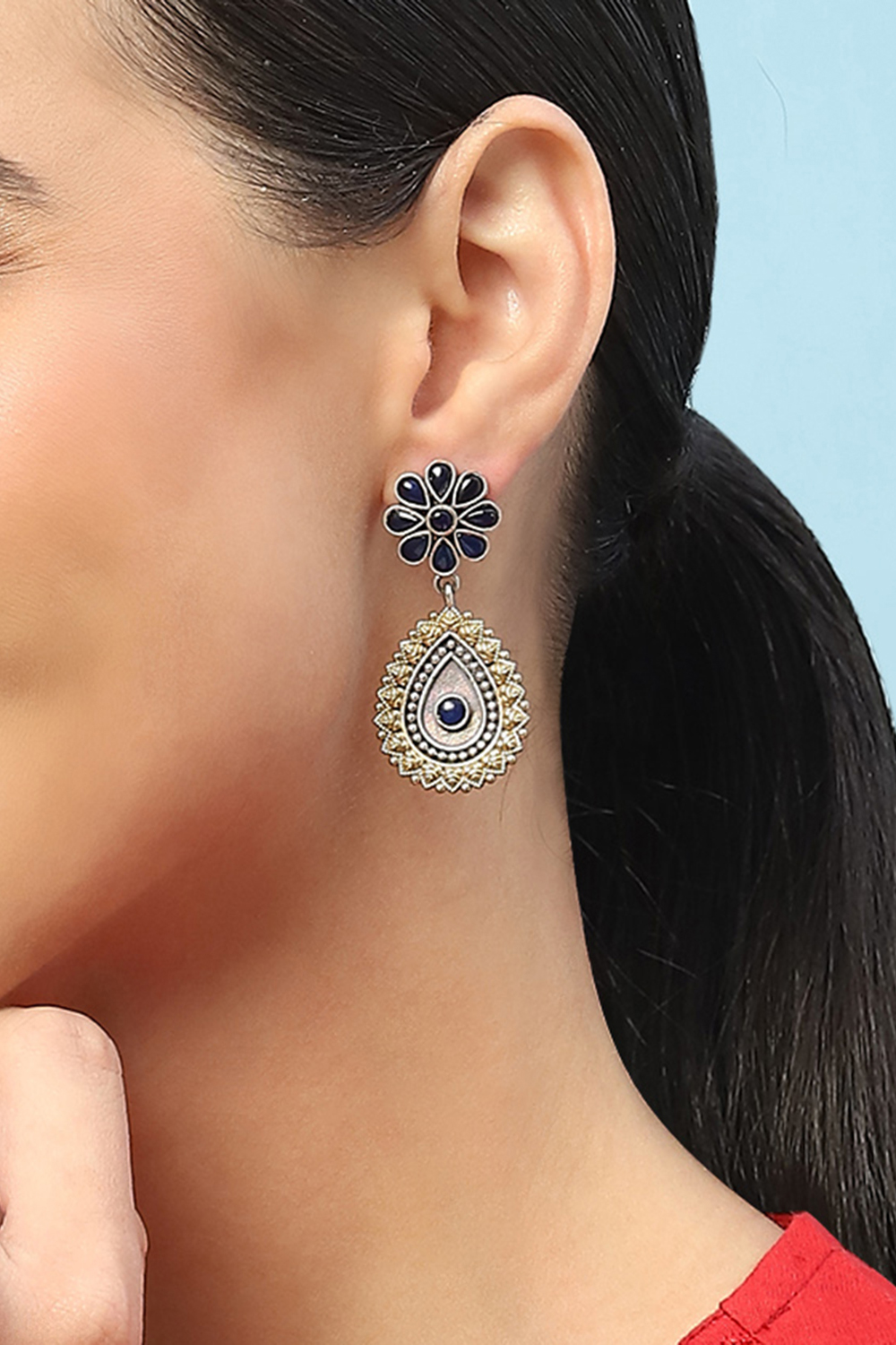 Navy Blue Brass Earrings image number 1