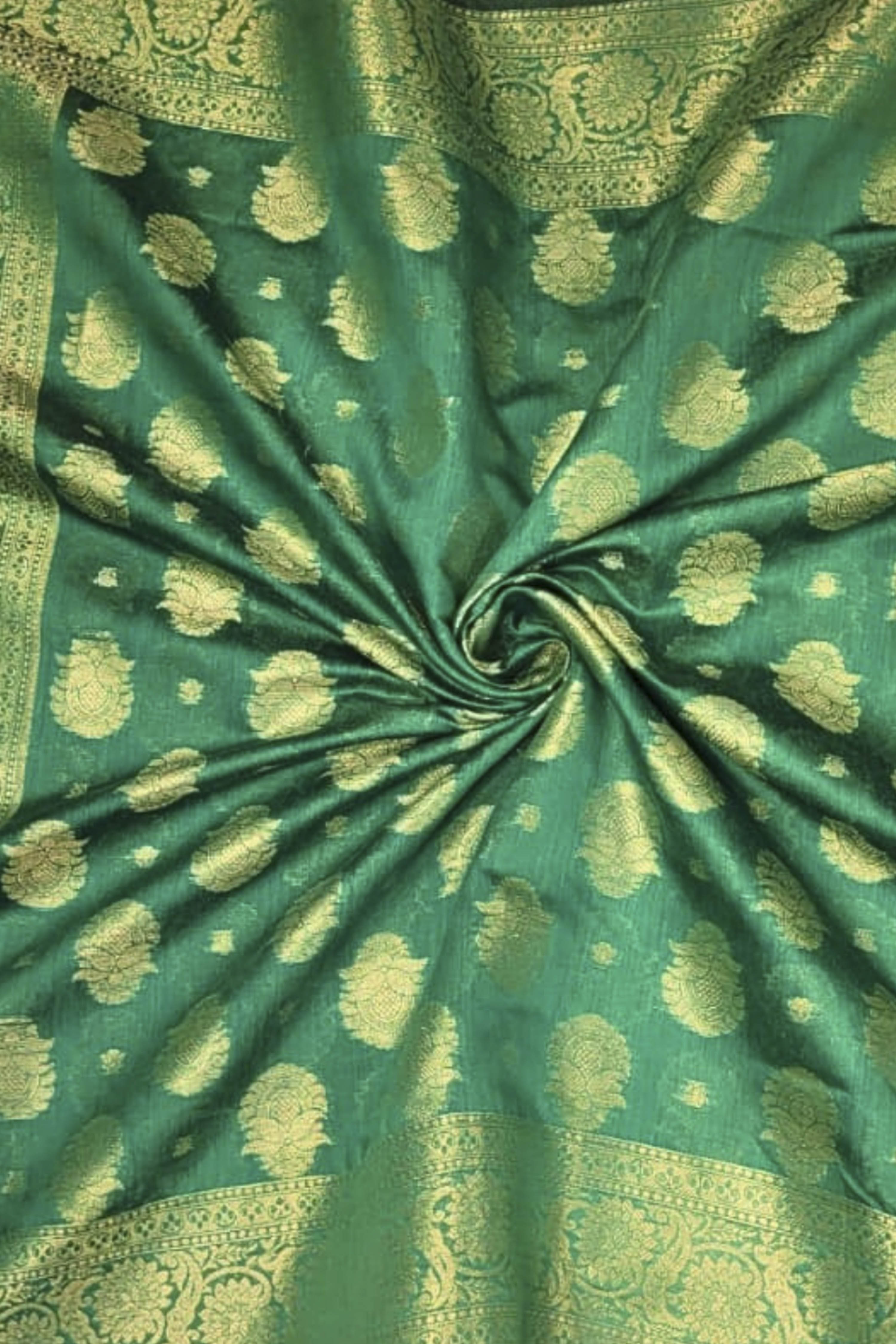 Green Chanderi Silk Printed Unstitched Suit Set image number 2