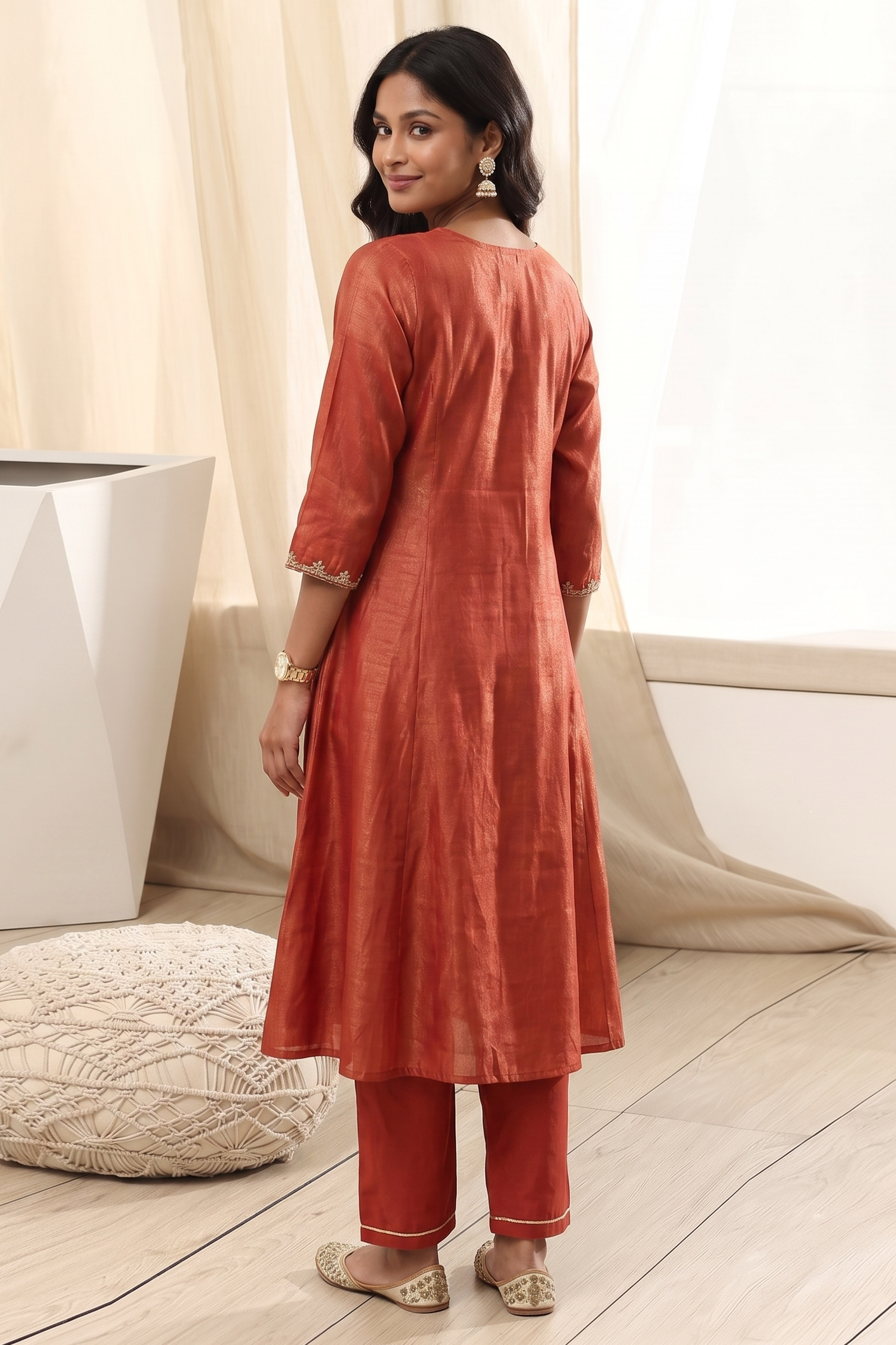 Yellow Polyester A Line Kurta image number 3