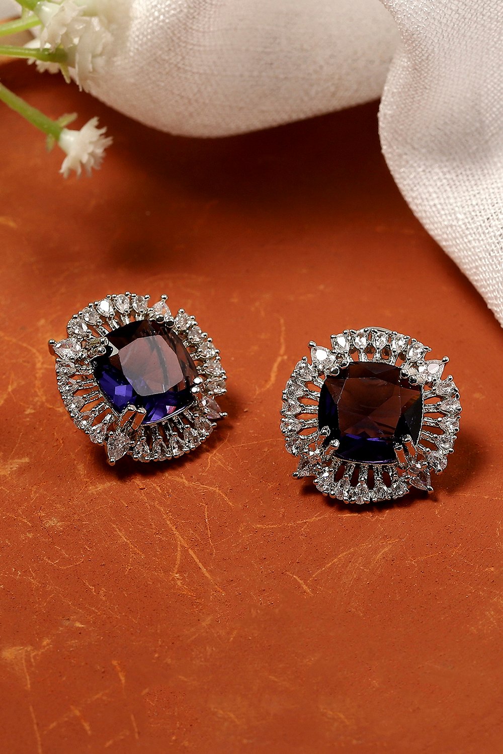 Purple Silver-Plated Circular Studs image number 0