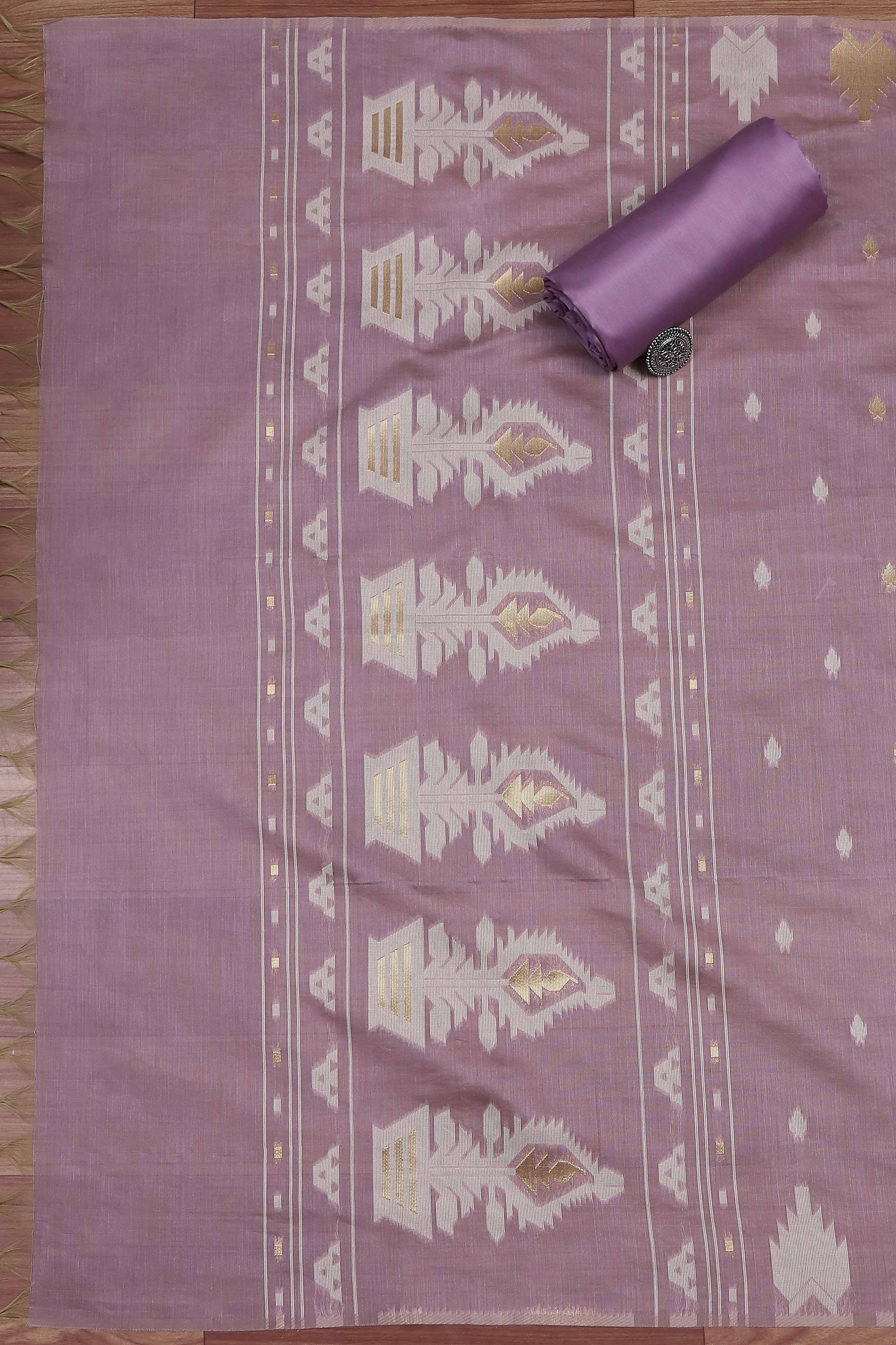 Light Blue Cotton Jamdani Unstitched Suit Set image number 3