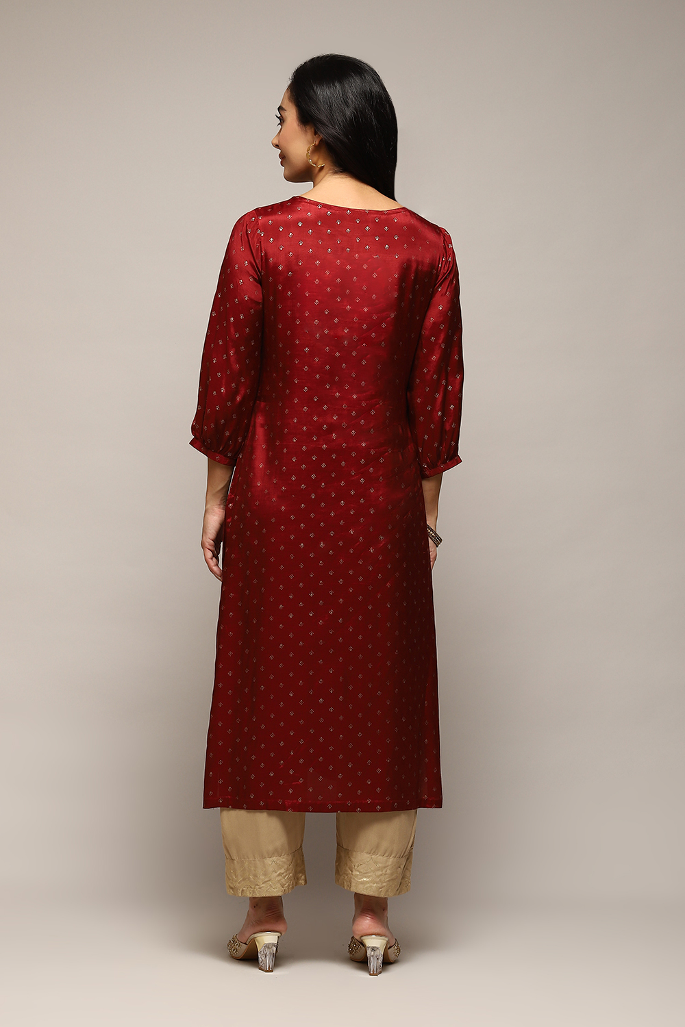 Green & Maroon Cotton Straight Printed Kurta image number 4
