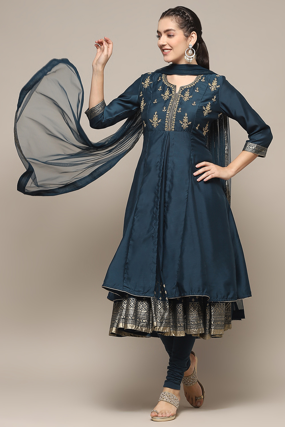 Violet Jersey Anarkali Kurta Churidar Suit Set image number 0