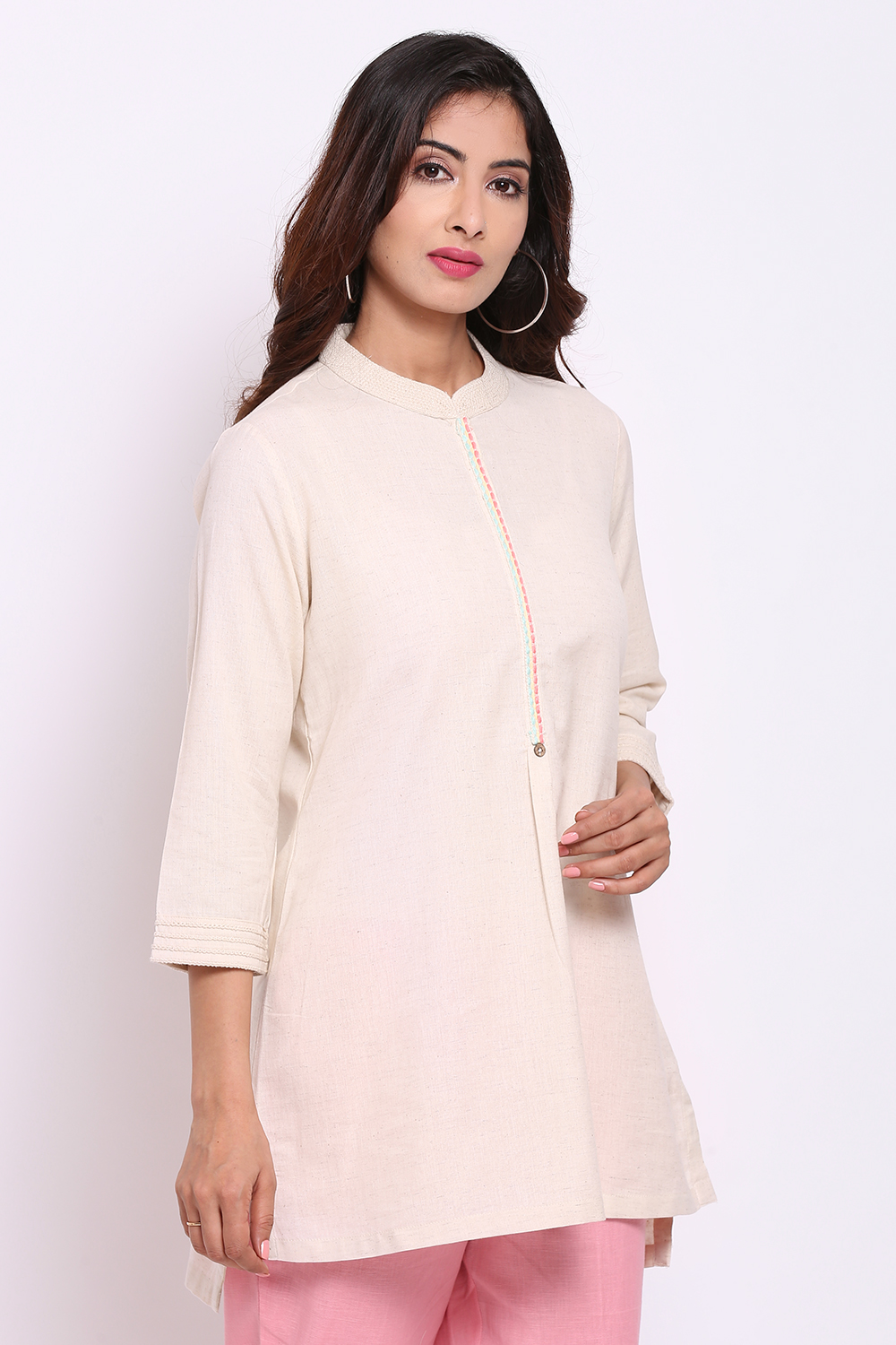 Natural Cotton Flax Straight Solid Kurti image number 3