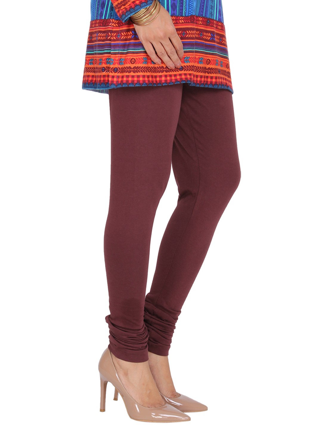 Brown Cotton Knitted Churidar image number 1