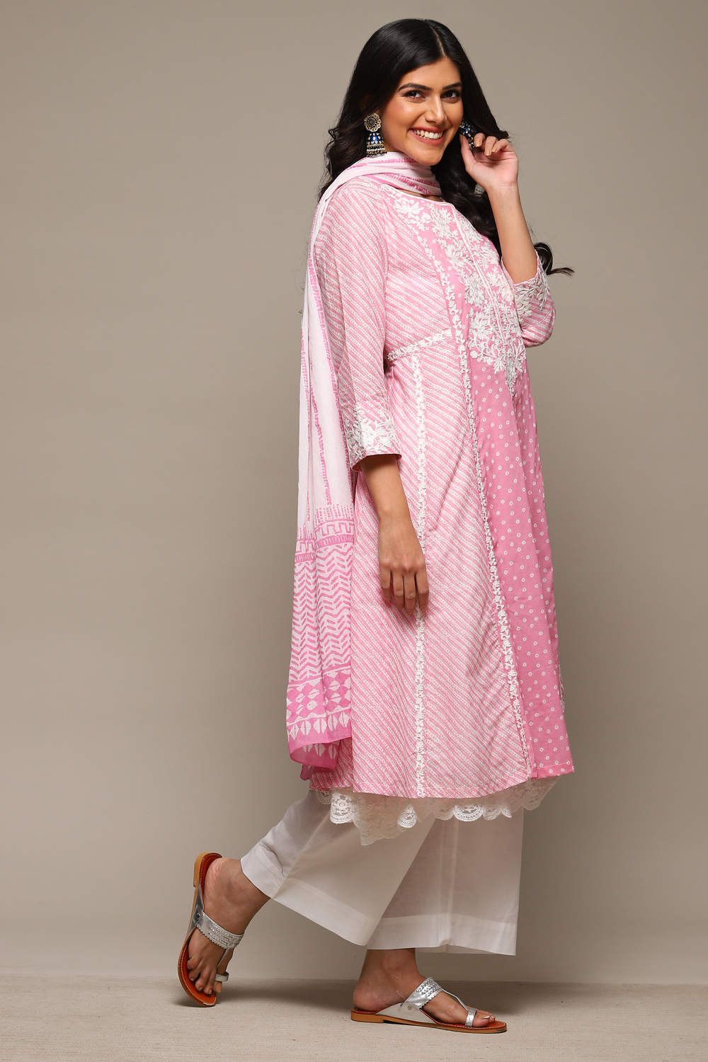 Rose Pink Cotton Layered Kurta Suit Set image number 7