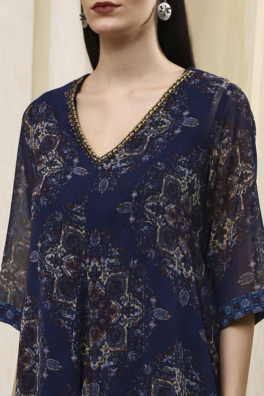 Blue Georgette Printed Asymmetric Dress image number 1