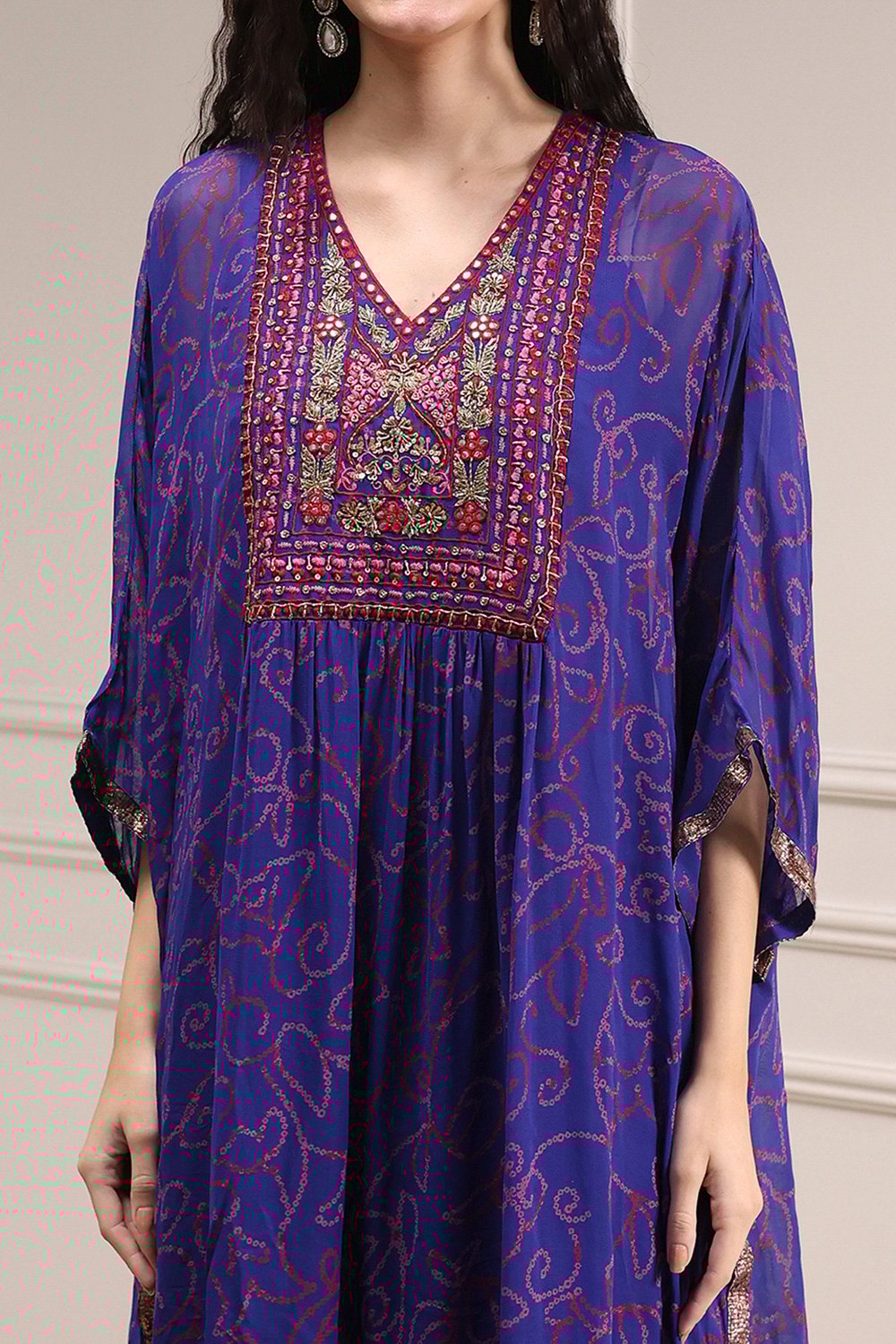 Purple Viscose Straight Printed Fusion Set image number 1