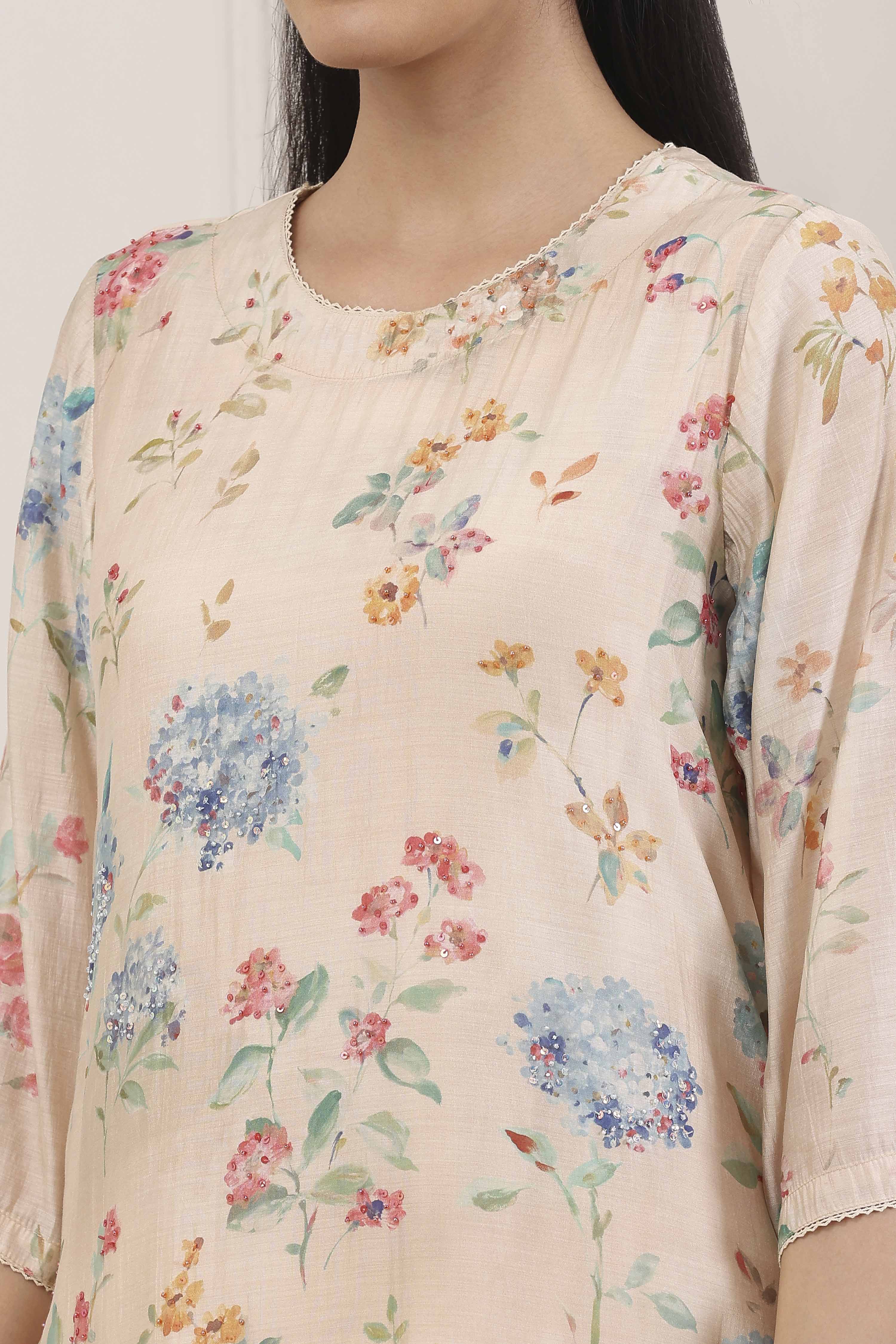 Beige Viscose Blend Straight Suit Set image number 1