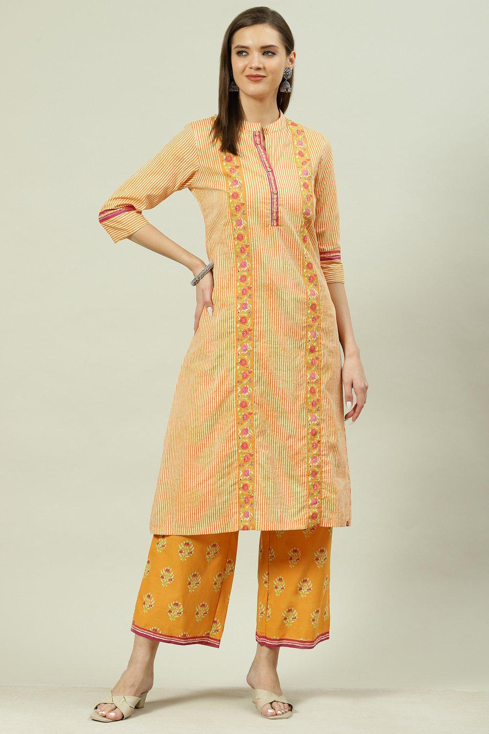 Teal Cotton A-Line Kurta Palazzo Suit Set image number 0
