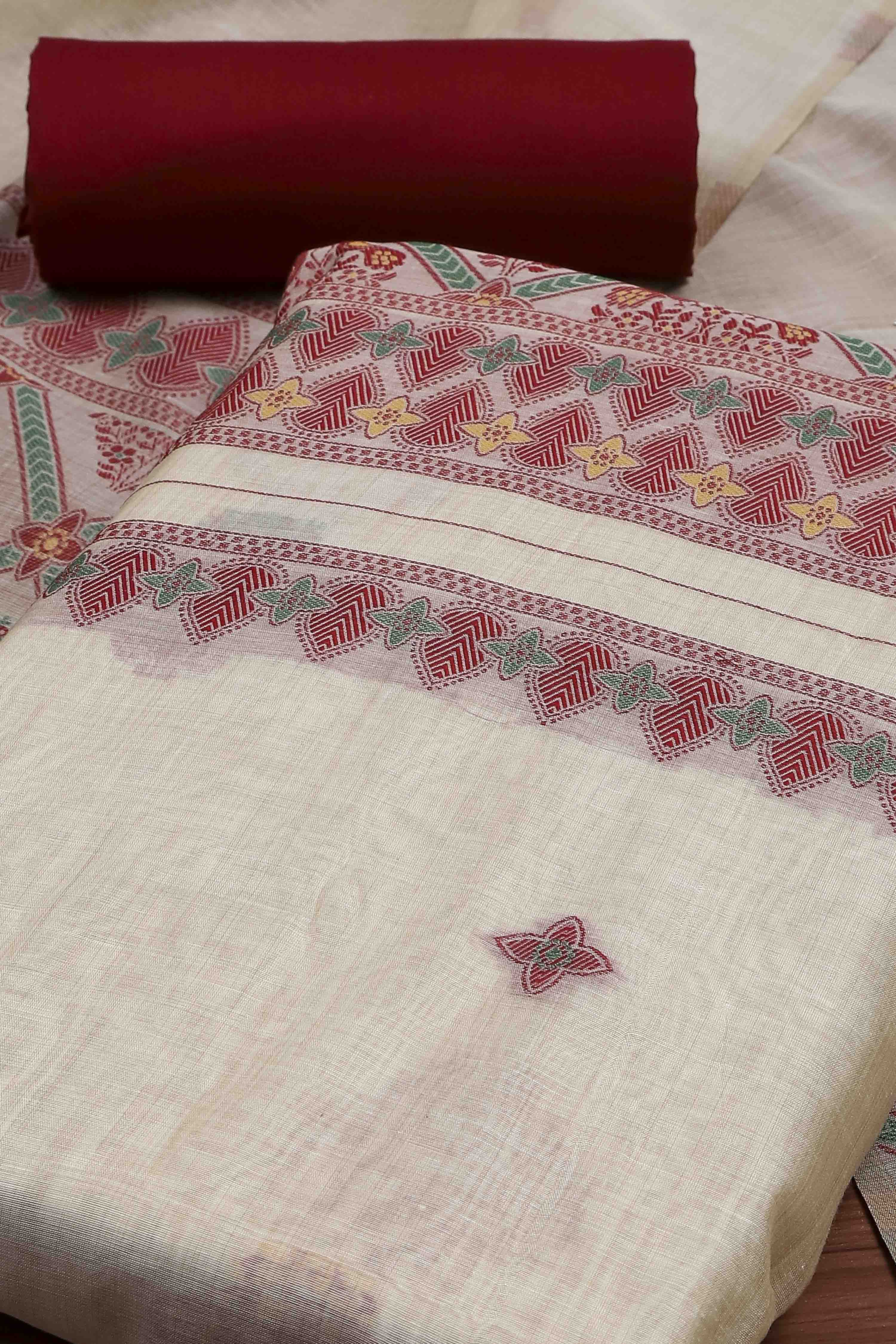 Black Cotton Printed Embroidered Unstitched Suit Set image number 1