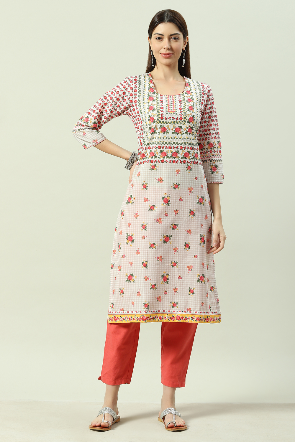 White Cotton Straight Kurta image number 0