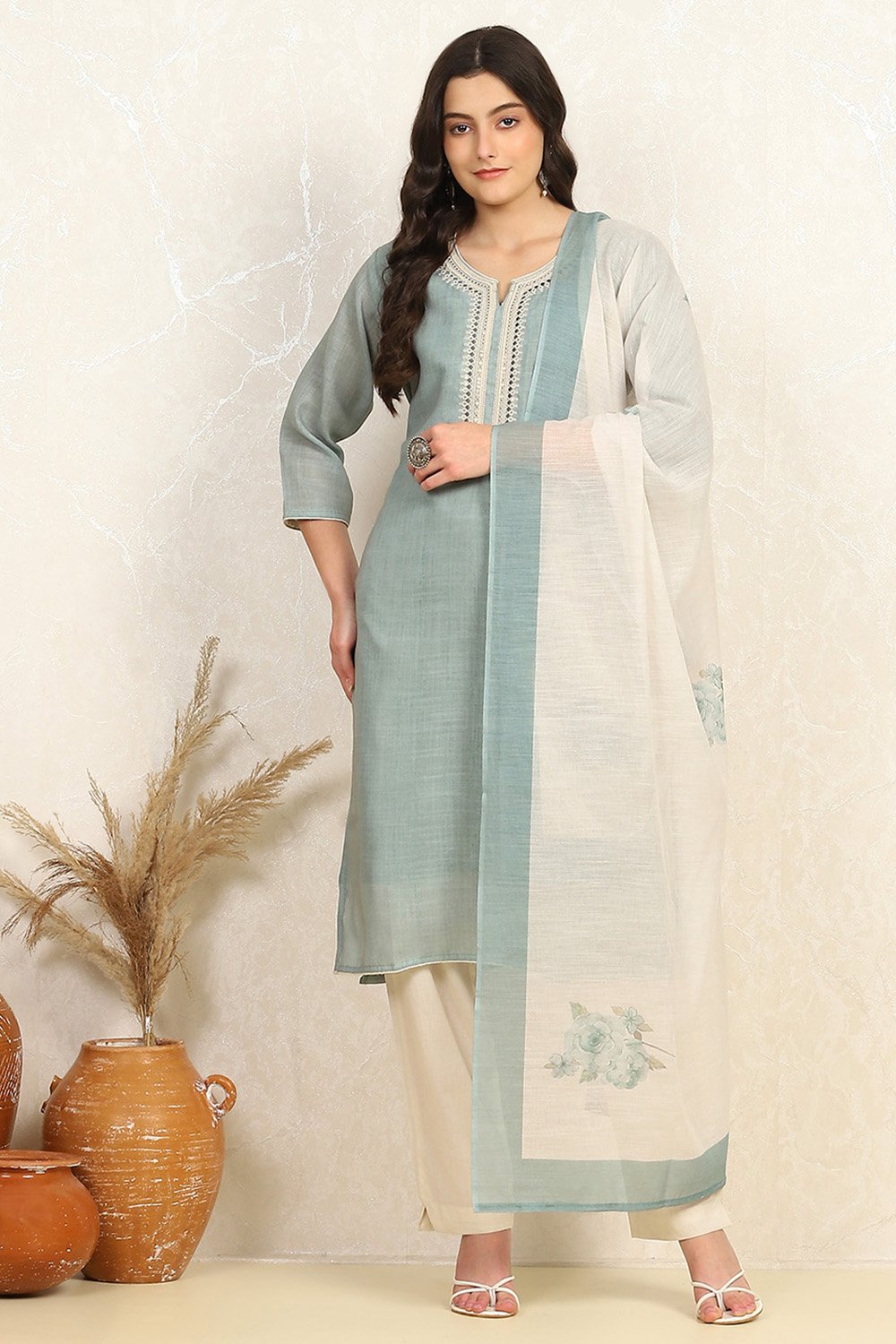 Peach Cotton Unstitched Suit Set image number 7