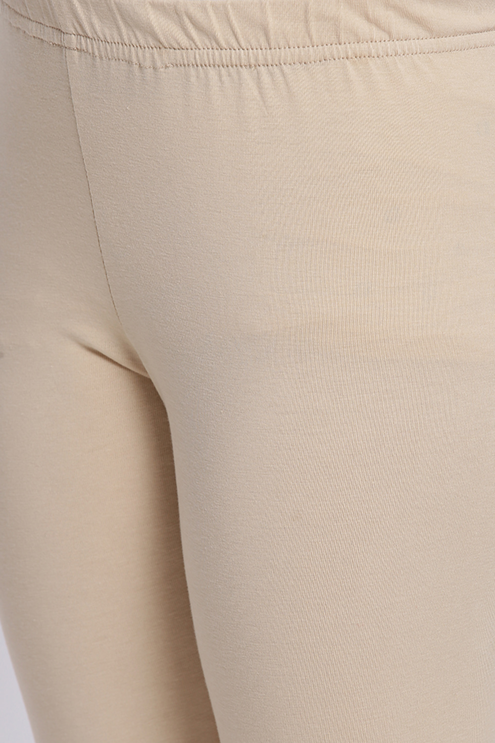 Beige Cotton Lycra Solid Leggings image number 1