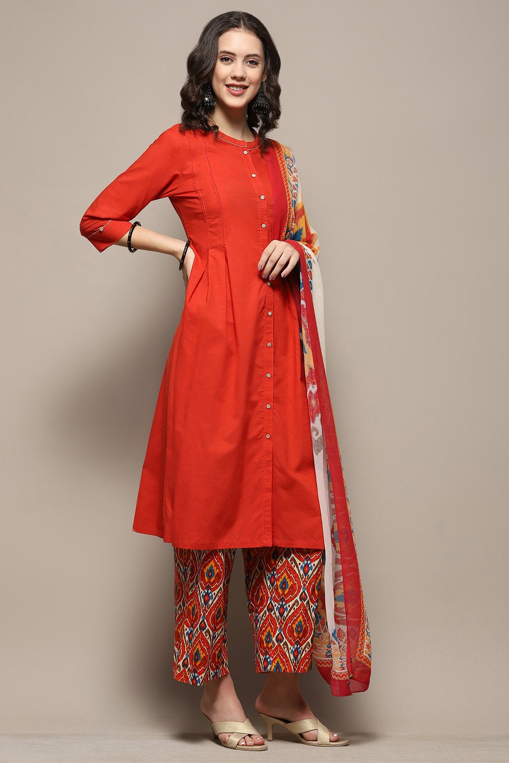 Charcoal Grey Cotton Pleated Kalidar Suit Set image number 7