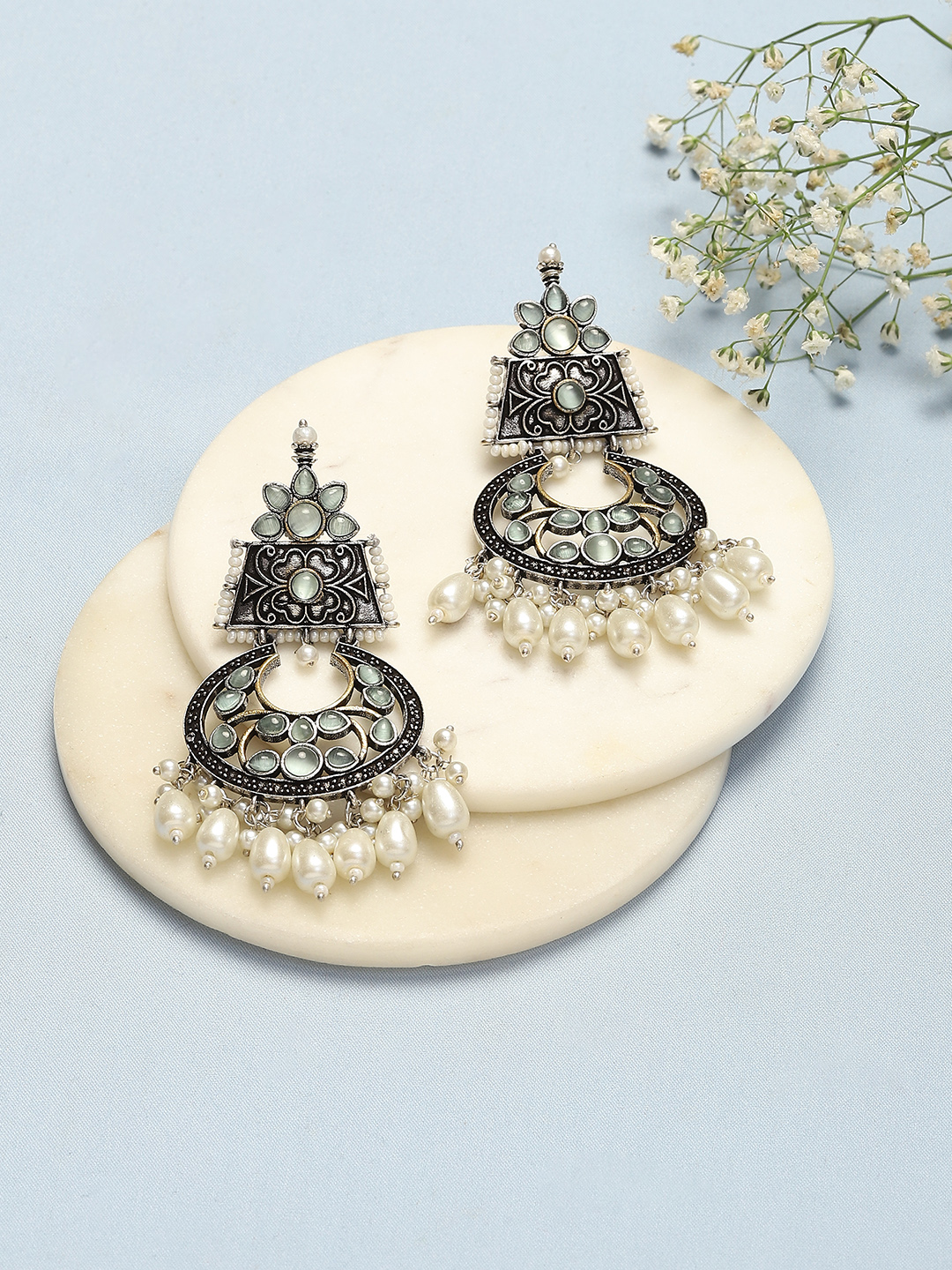 Oxidised Mint Brass Earrings image number 0