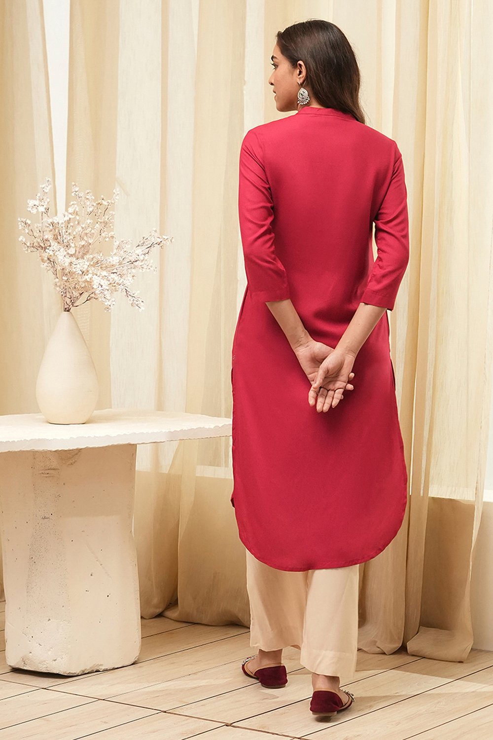 Navy Rayon Straight Kurta Palazzo Suit Set image number 2