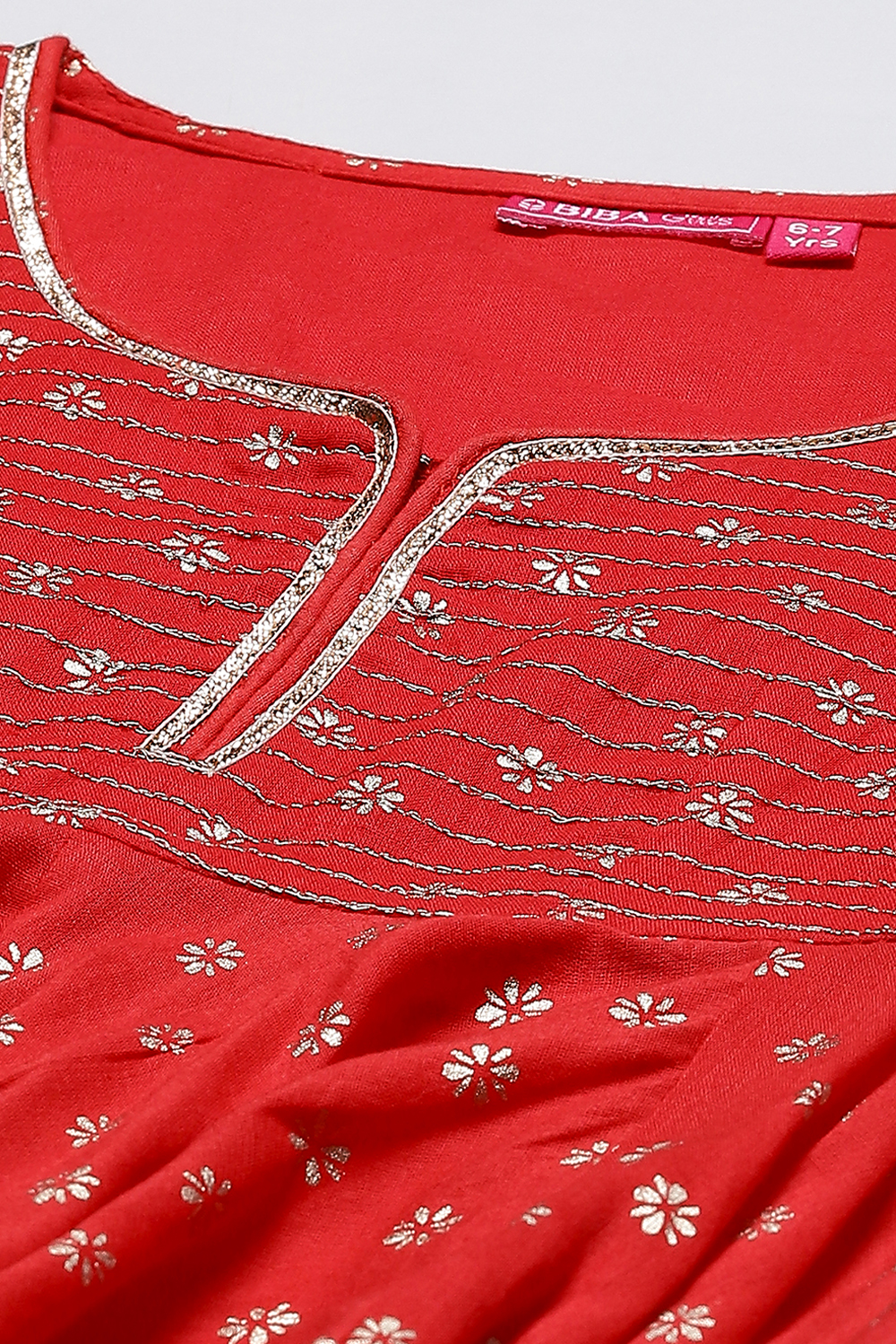 Red Cotton Girls Anarkali Kurta Churidar Suit Set image number 1