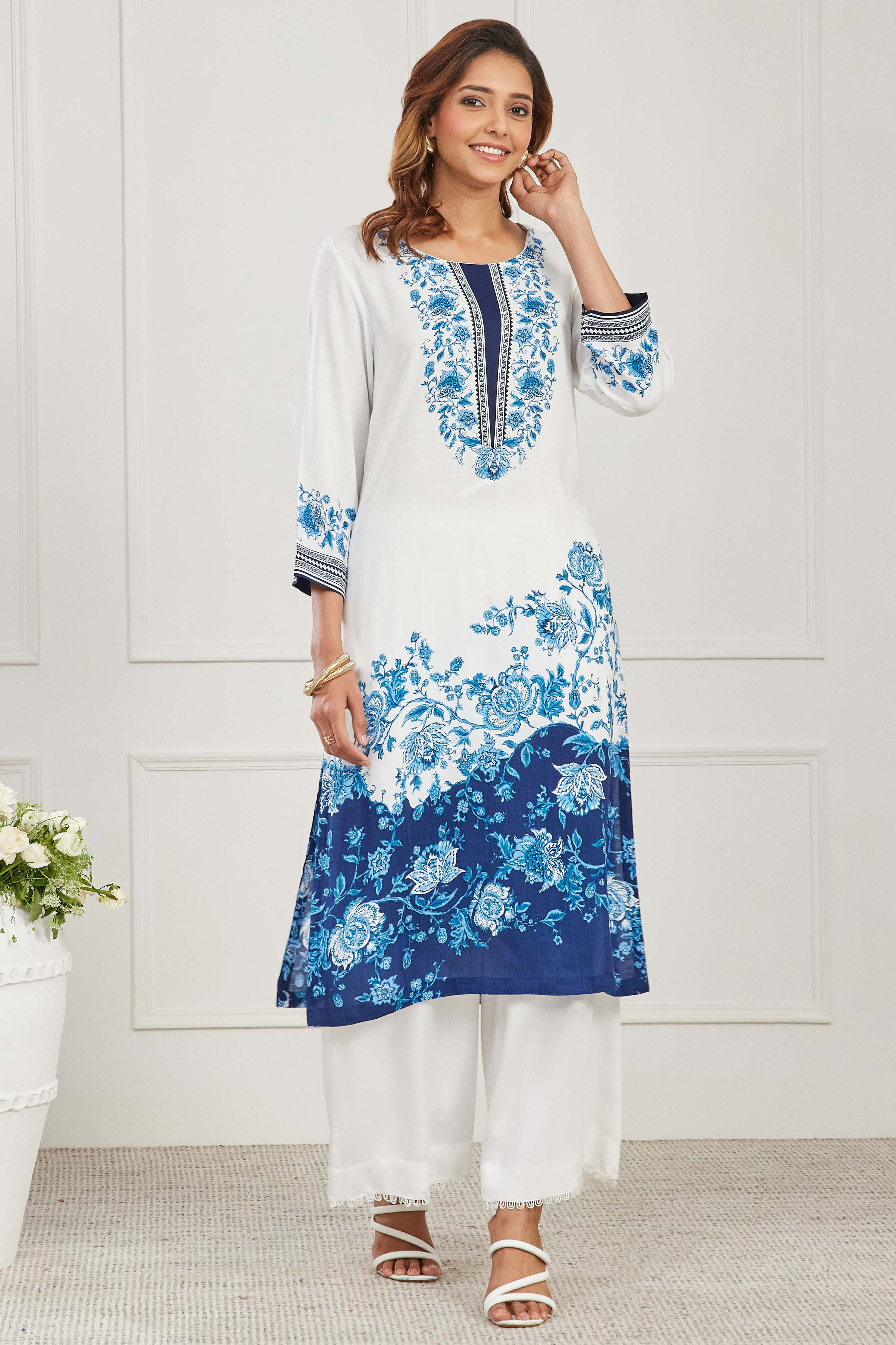 Blue Viscose Rayon Straight Kurta image number 6