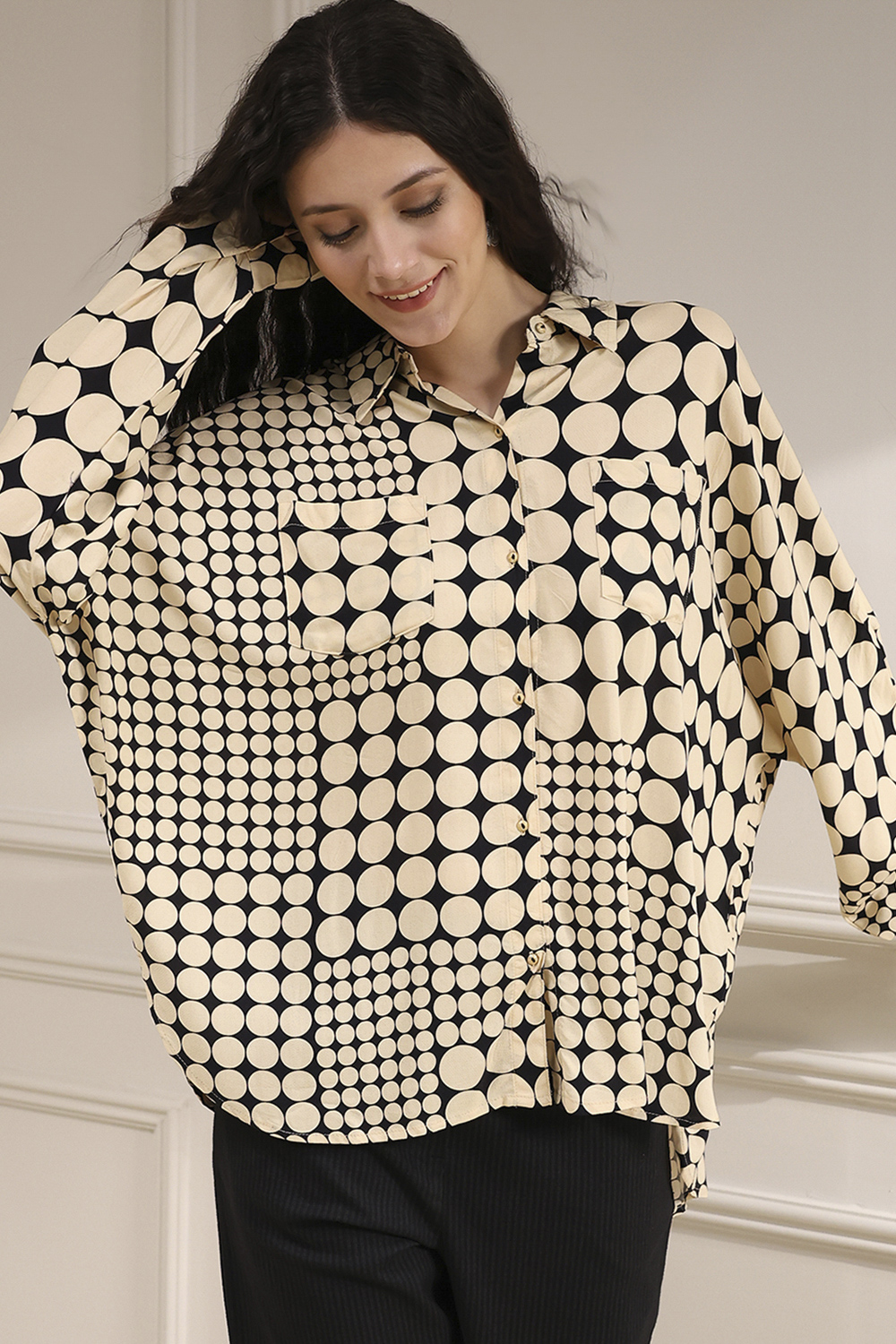 Ivory Viscose Asymmetric Printed Top image number 0