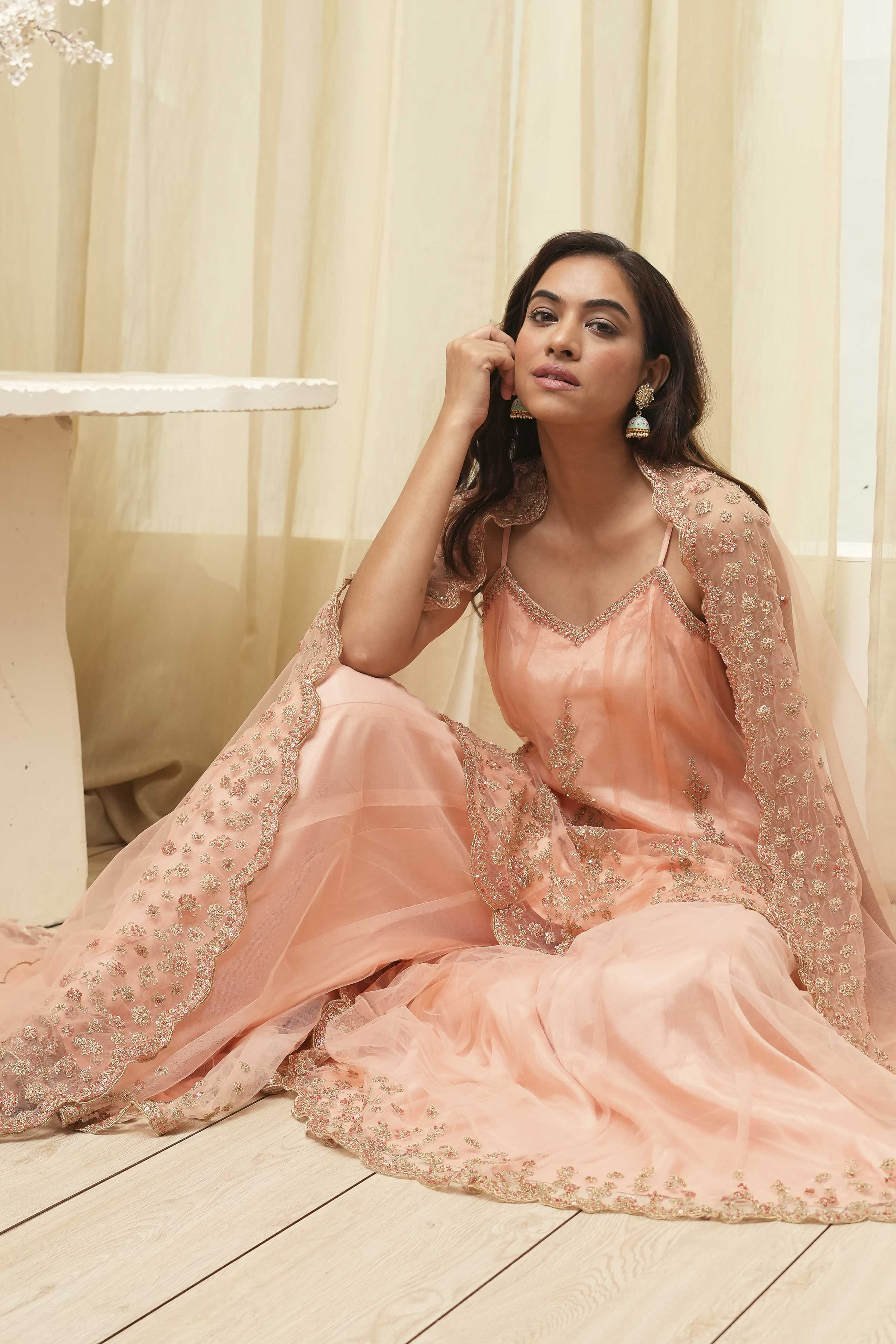 Green Net Embroidered Kalidar Suit Set image number 8